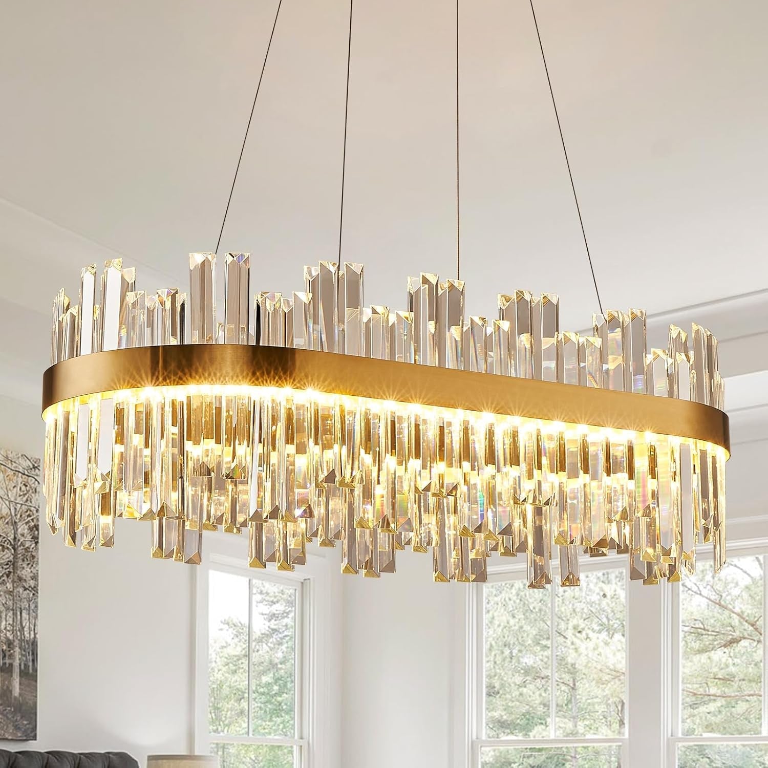 39.3 Inch Gold Crystal Chandelier Elegant Contemporary-0