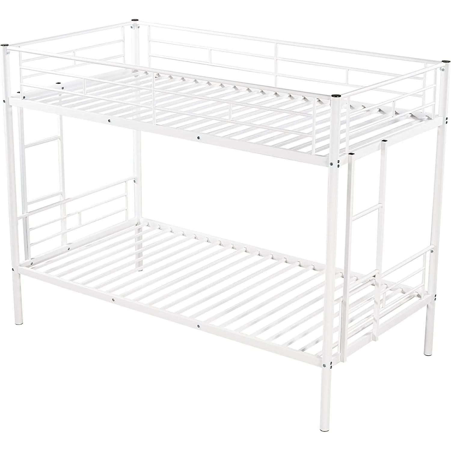Twin Over Twin Metal Bunk Bed With 2 Ladders White