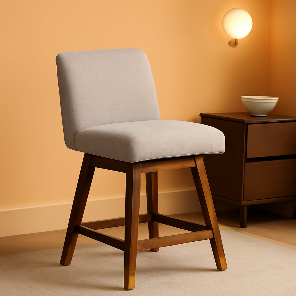 Basila 26 Inch Seat Height Swivel Bar Stool Taupe Fabric