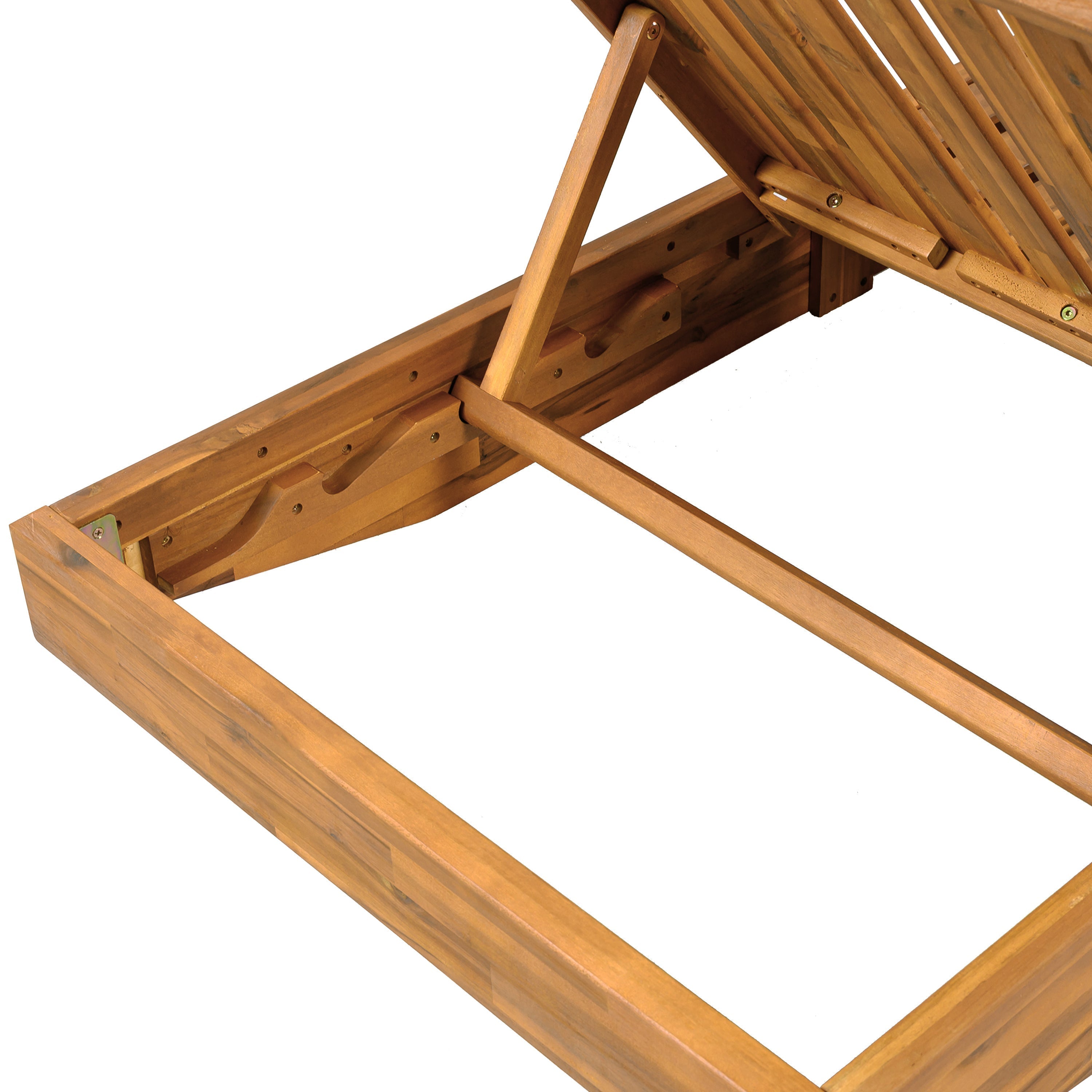 Acacia Wood Chaise Lounge with Teak Finish and Water-Repellent Cushion