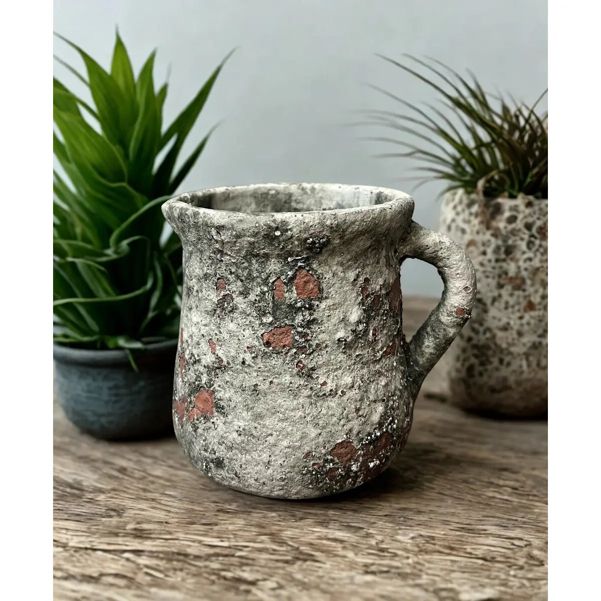 Cement Rustic Floral Jar