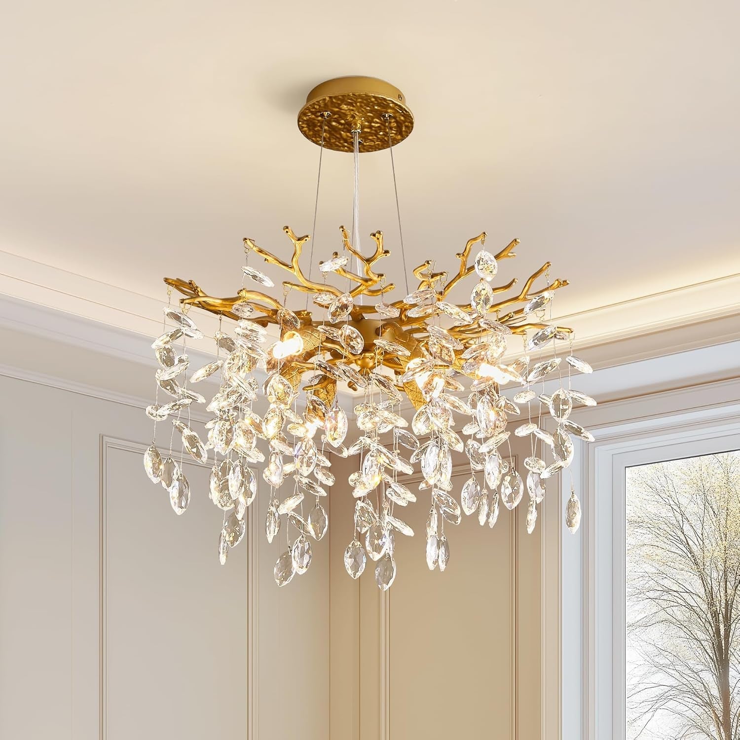 Gold Crystal Chandelier Elegant 18 Inch Ceiling Light-0