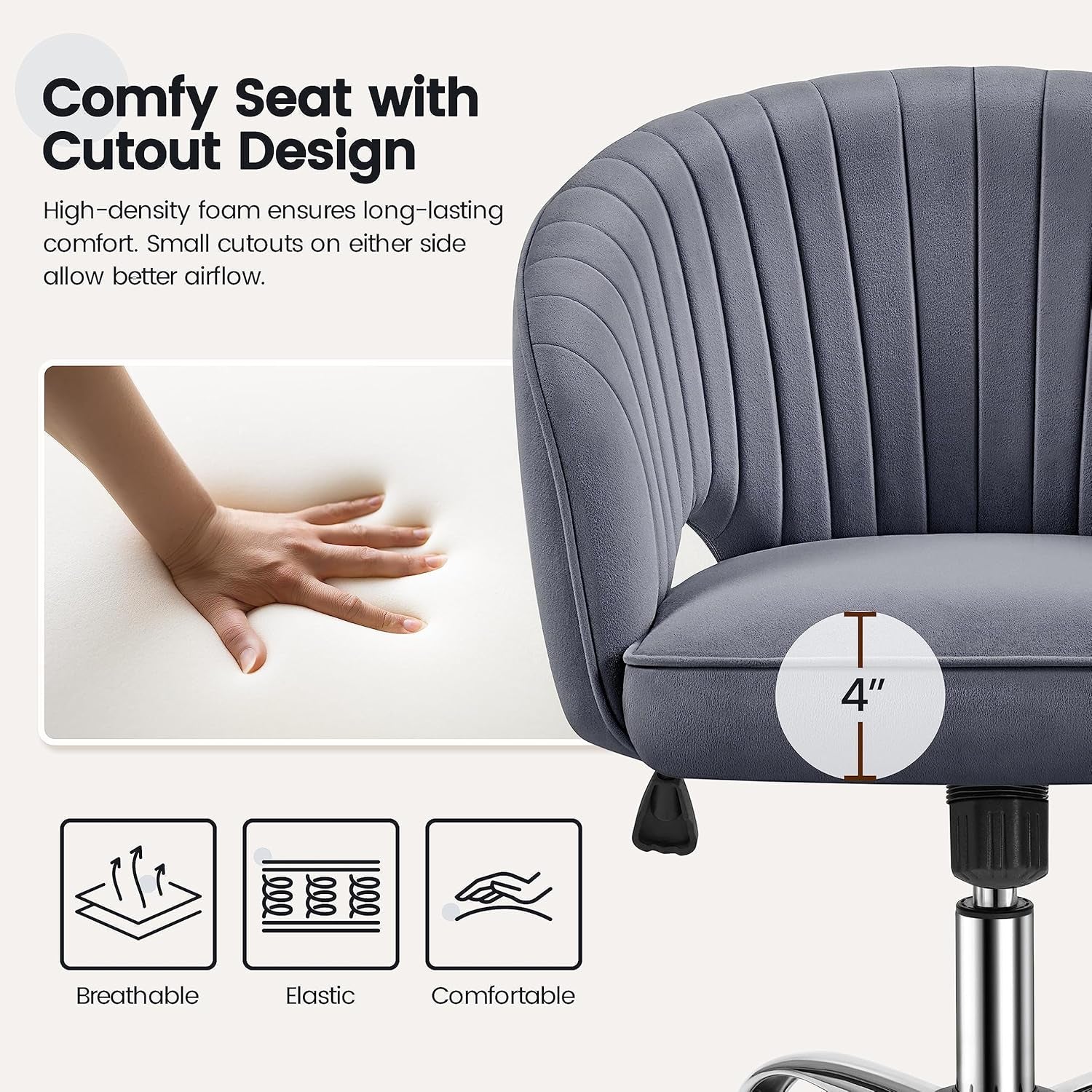 Dark Gray Velvet Swivel Office Chair Tufted Barrel Back