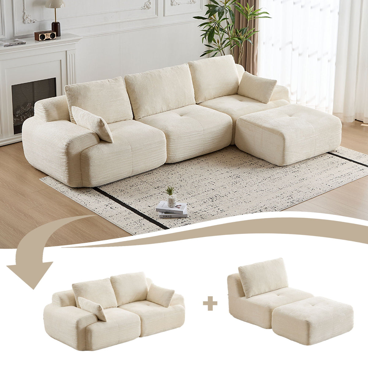 Large Fabric Sectional Sofa with Memory Foam Padding - Multiple Colors