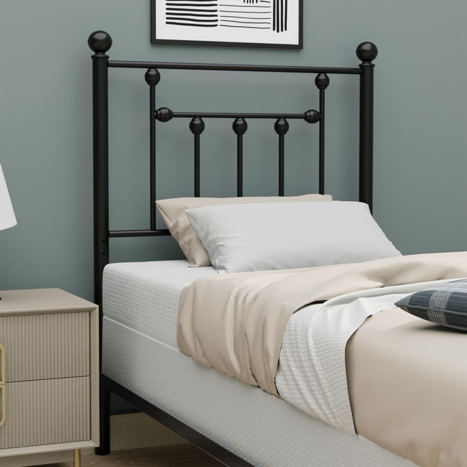 Victorian Twin Size Metal Bed Frame with Adjustable Headboard