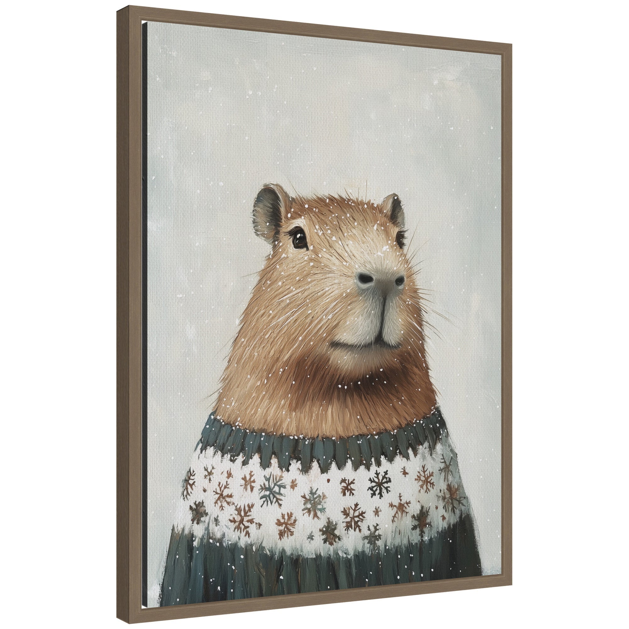 Sylvie Framed Canvas Capybara in Winter Snowflake Sweater by The Creative Bunch Studio