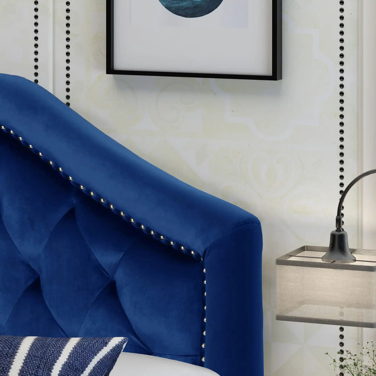 Kaarina Contemporary Tufted Fabric Headboard with Nailhead Trim - Queen