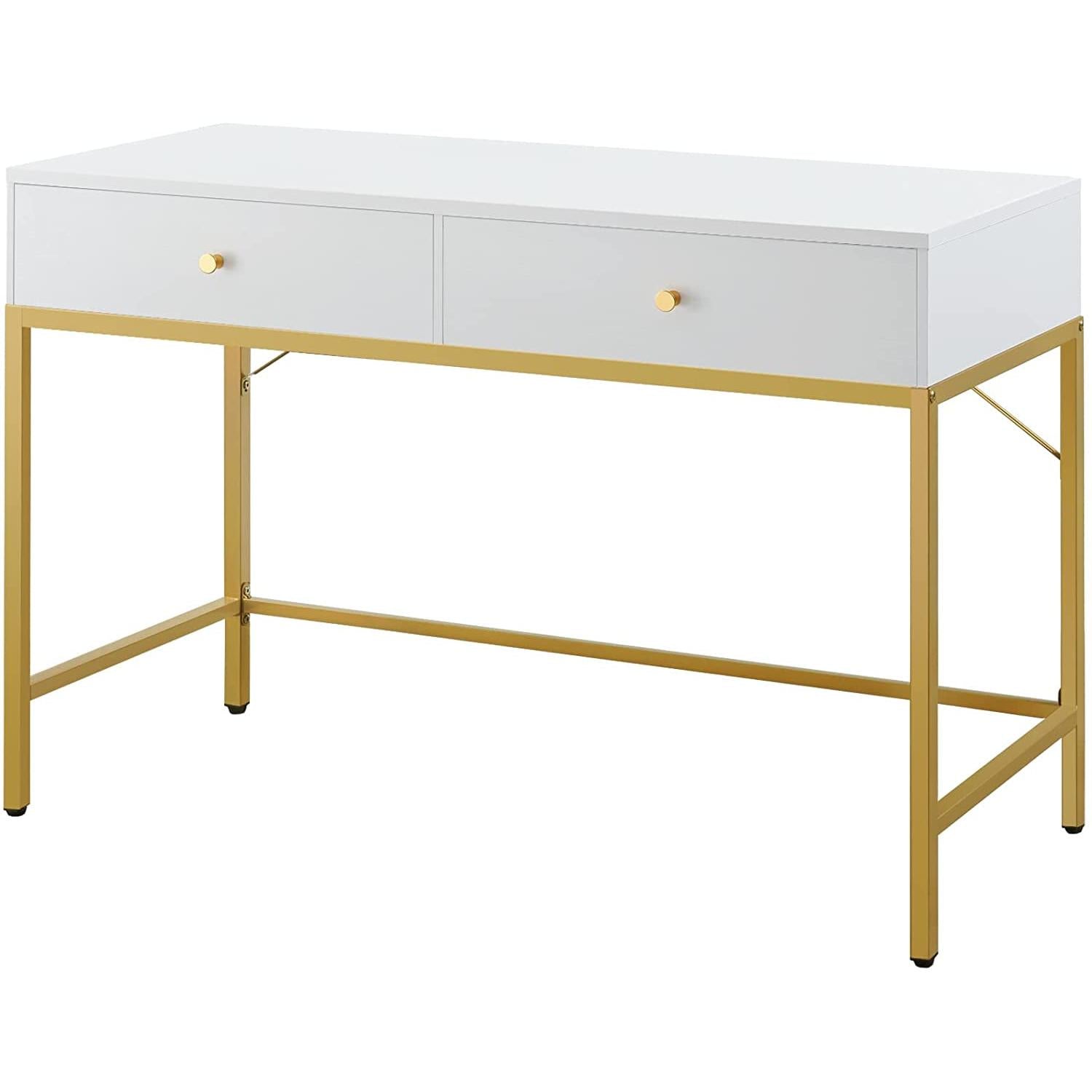 White And Gold Vanity Desk With Drawers For Bedroom