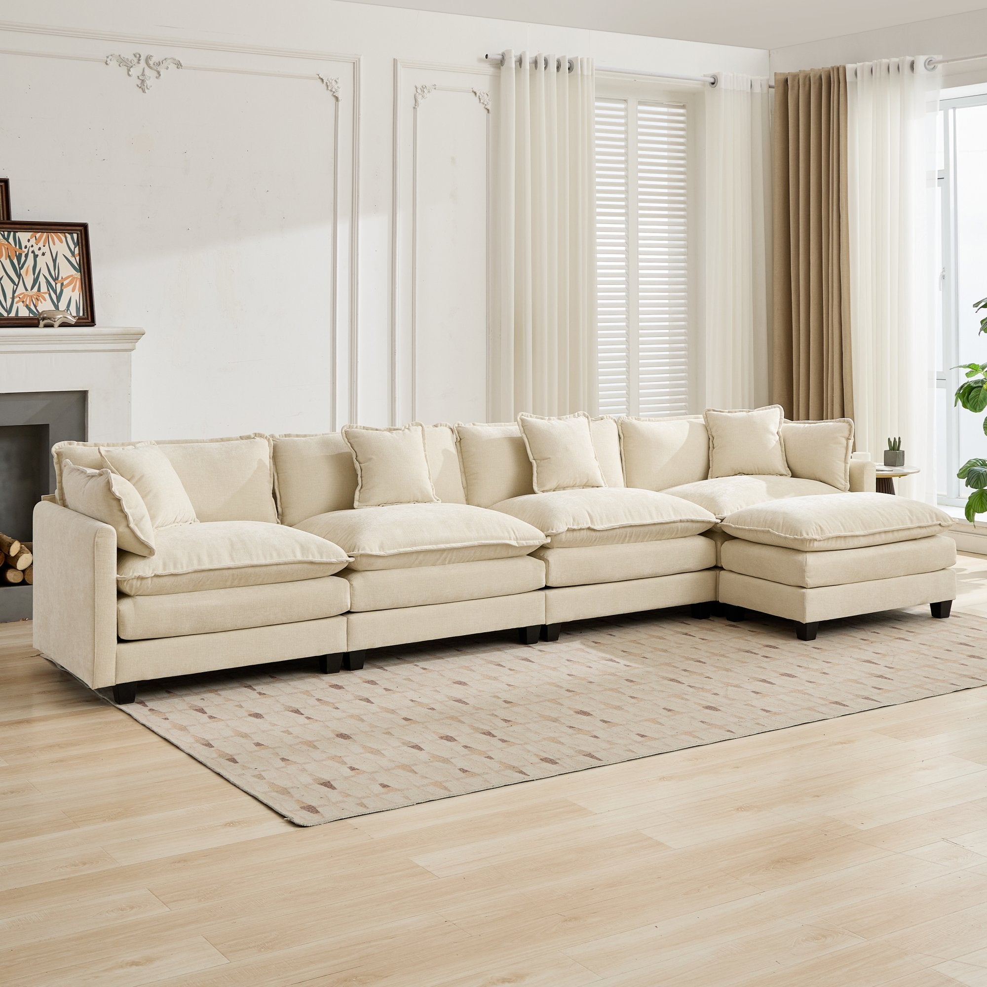 Cloud 4 Seats Sofa (Ottoman is not included) with Chenille Fabric in Beige