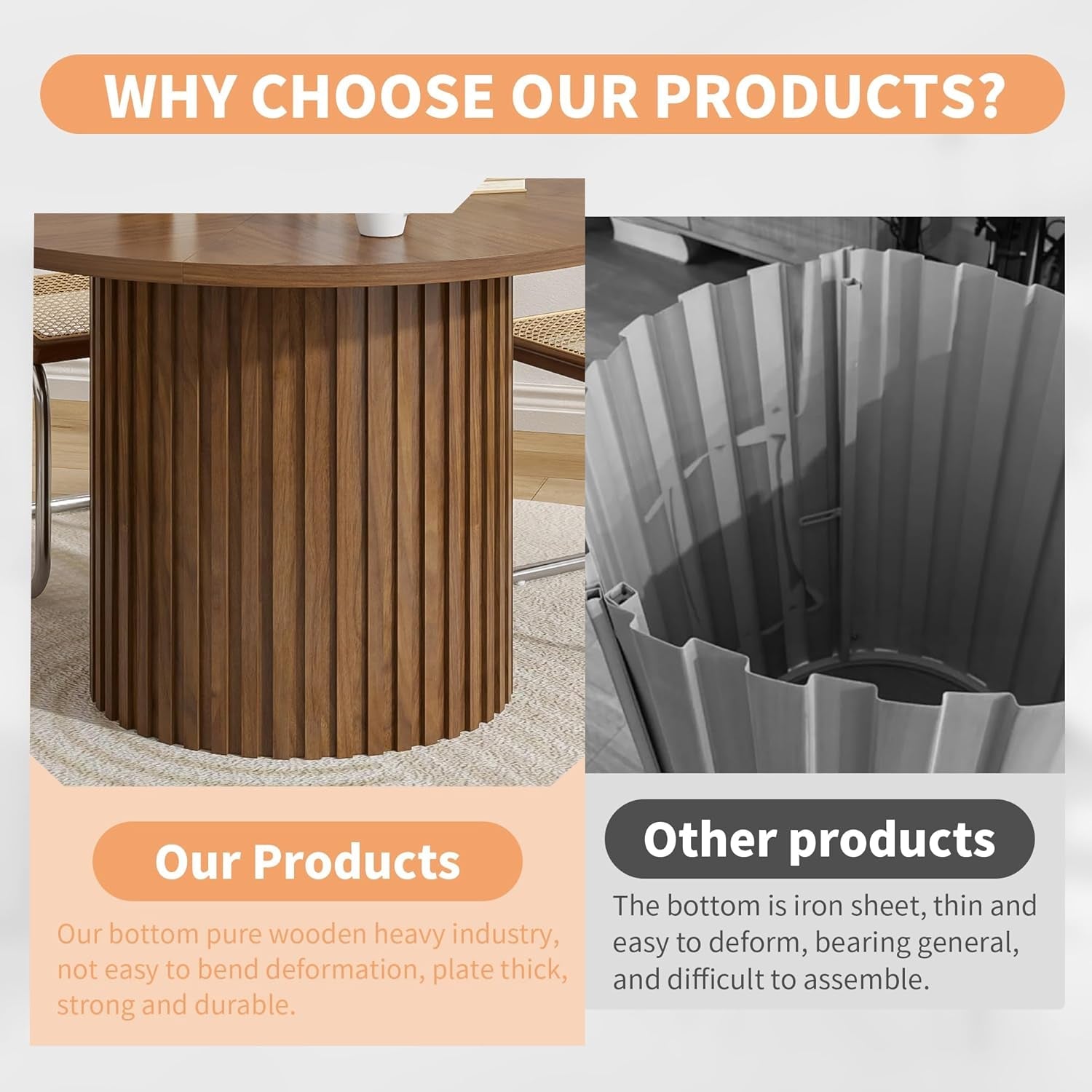 Round Walnut Dining Table 47 Inch With Wood Strip Base