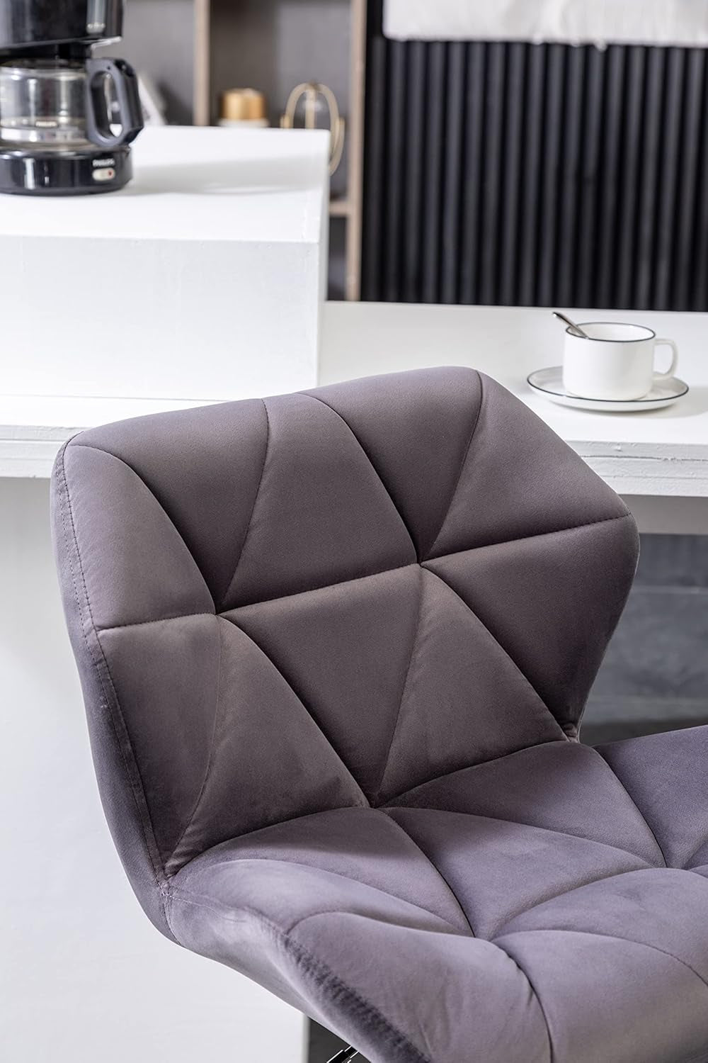 Breni Velvet Diamond Tufted Swivel Adjustable Height Bar Stool Set Of 2 Gray