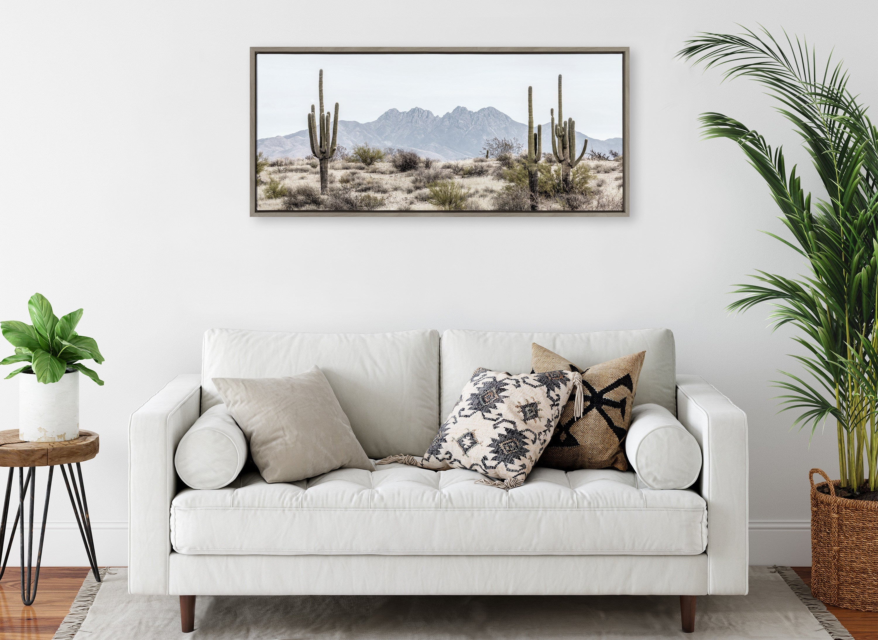 Sylvie Tall Saguaro Cacti Desert Mountain Framed Canvas by The Creative Bunch Studio