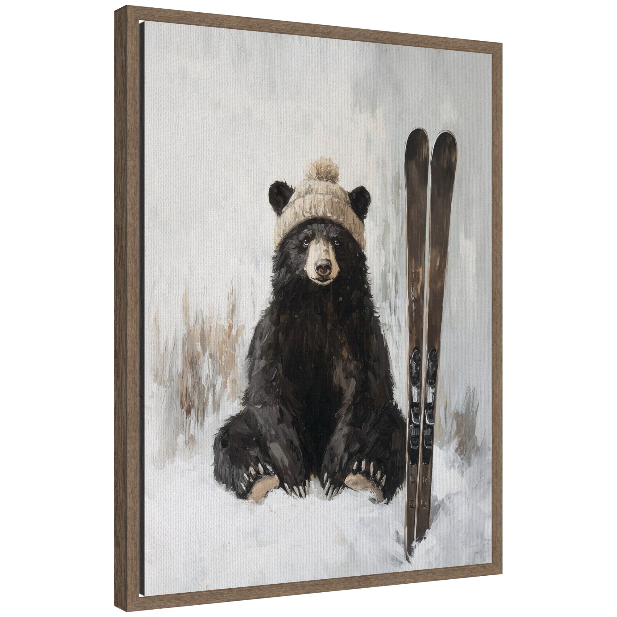 Sylvie Framed Canvas Winter Bear Waiting to Ski by The Creative Bunch Studio