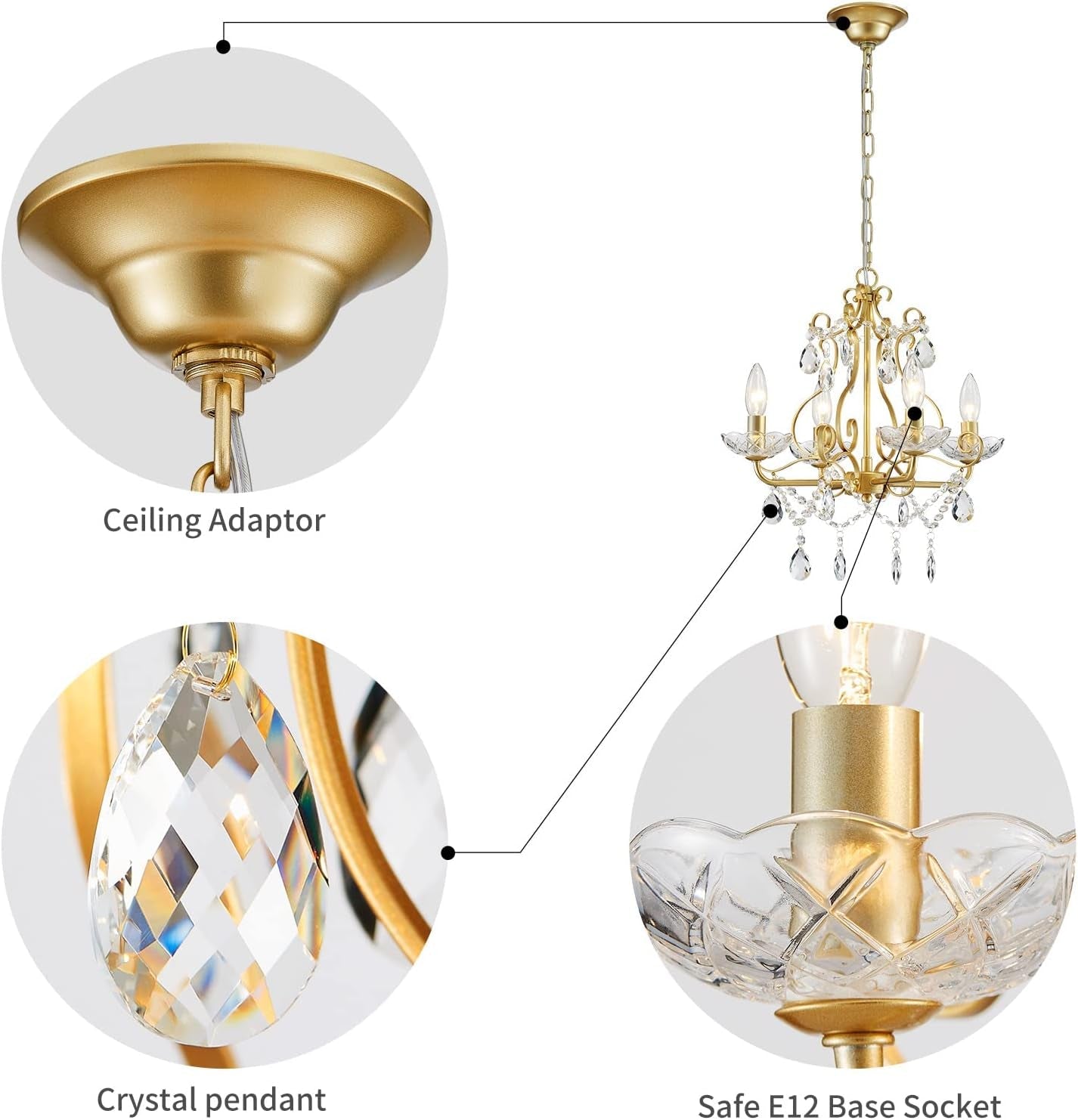 Crystal Pendant Chandelier Flush Mount Lighting Gold-2