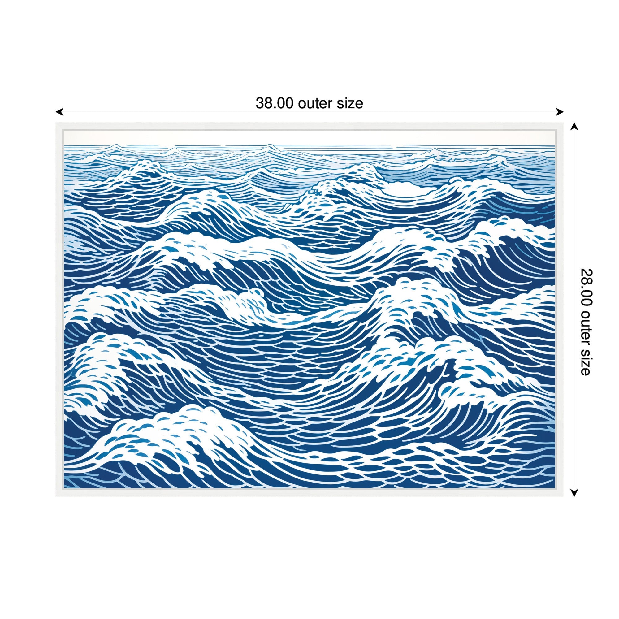 Sylvie Linocut Abstract Waves Blue and White Framed Canvas by The Creative Bunch Studio