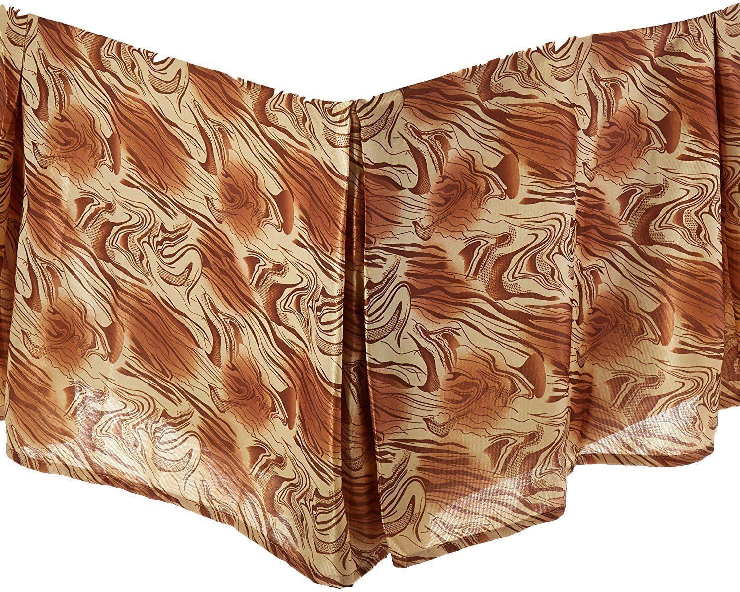 DaDa Bedding Floral Gold & Bronze Brown Dust Ruffle Pleated Bed Skirt - 14" Drop (BS-BM6169L-1)