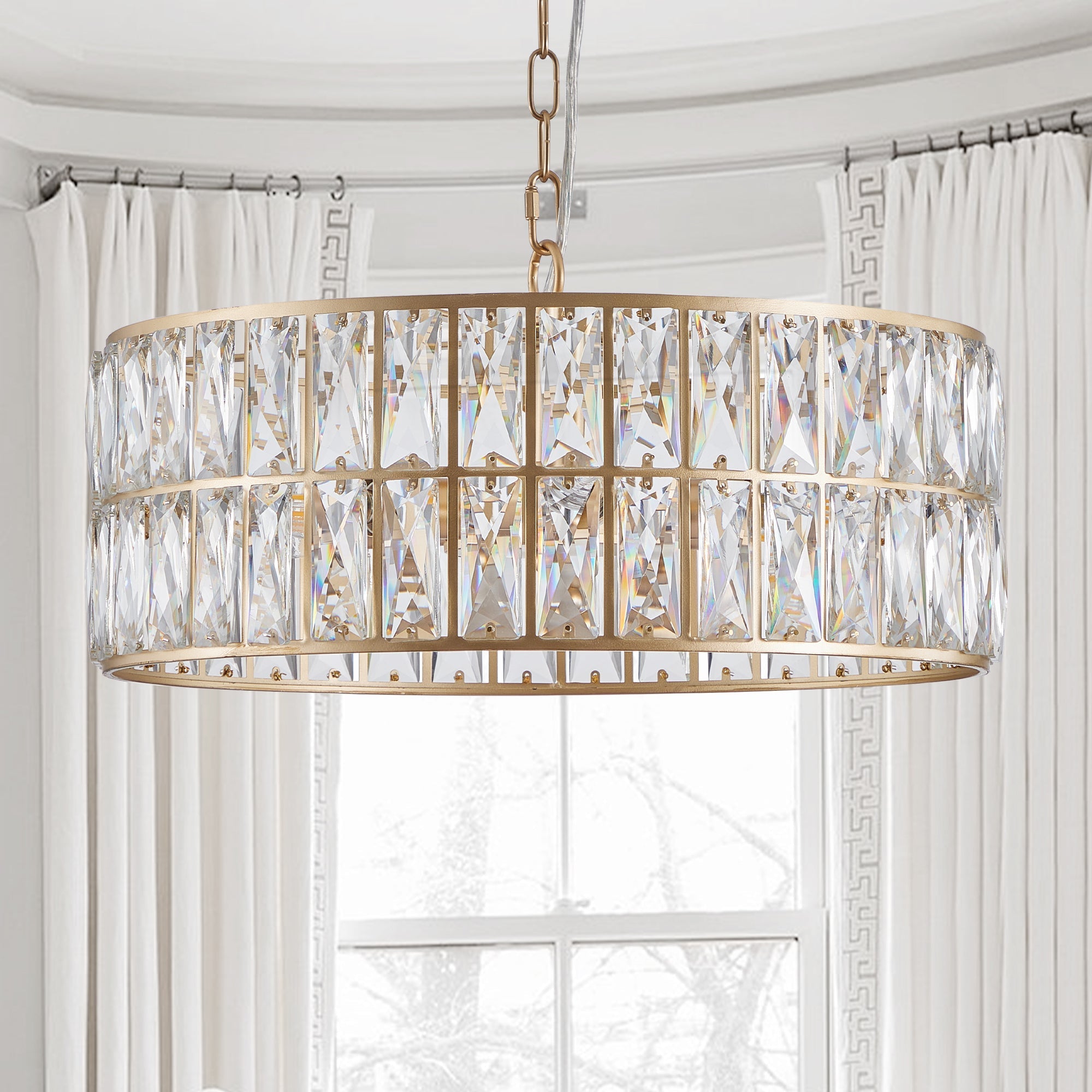 18' Golden Modern Crystal Drum Chandelier - 6-Light Pendant Lighting