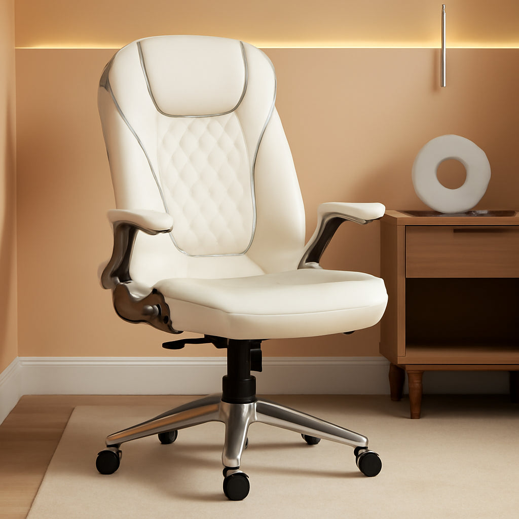 Ivory Ergonomic High Back Office Chair With Leather Seat
