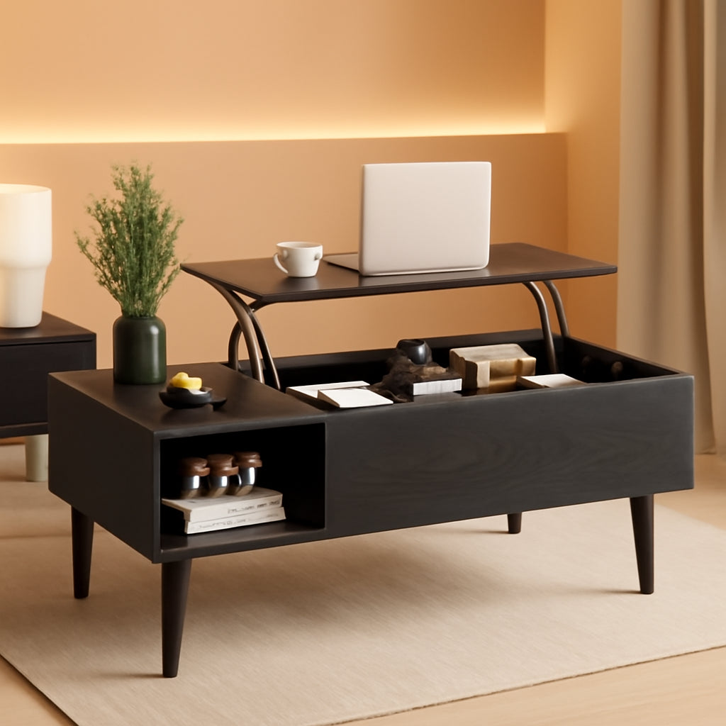 Black Wood Lift Top Coffee Table With Hidden Compartment