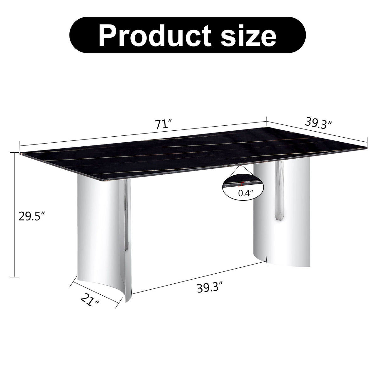 Modern Minimalist Dining Table with Imitation Marble Glass Top and Metal Legs