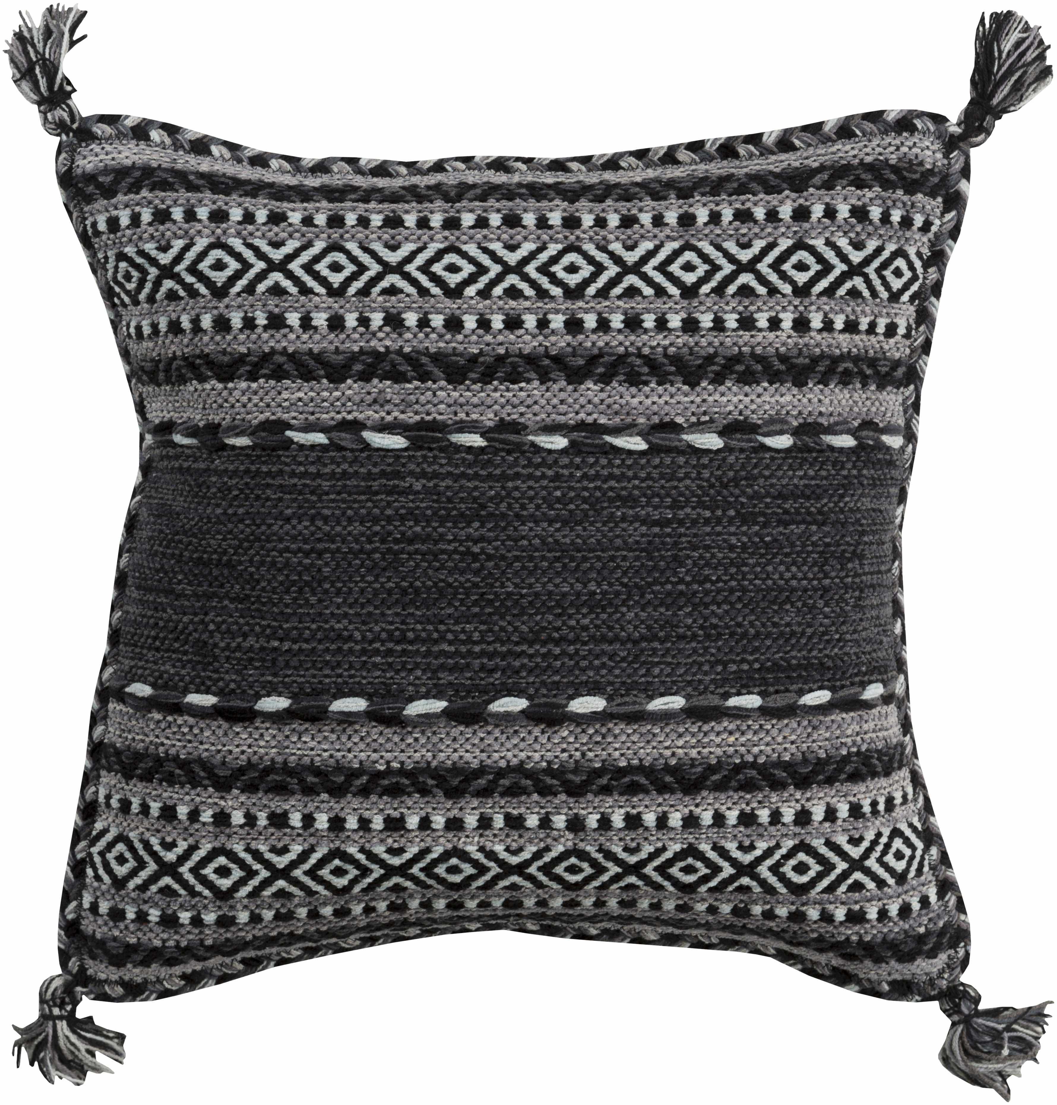 Bensalem Black Geometric Fringe Throw Pillow-1