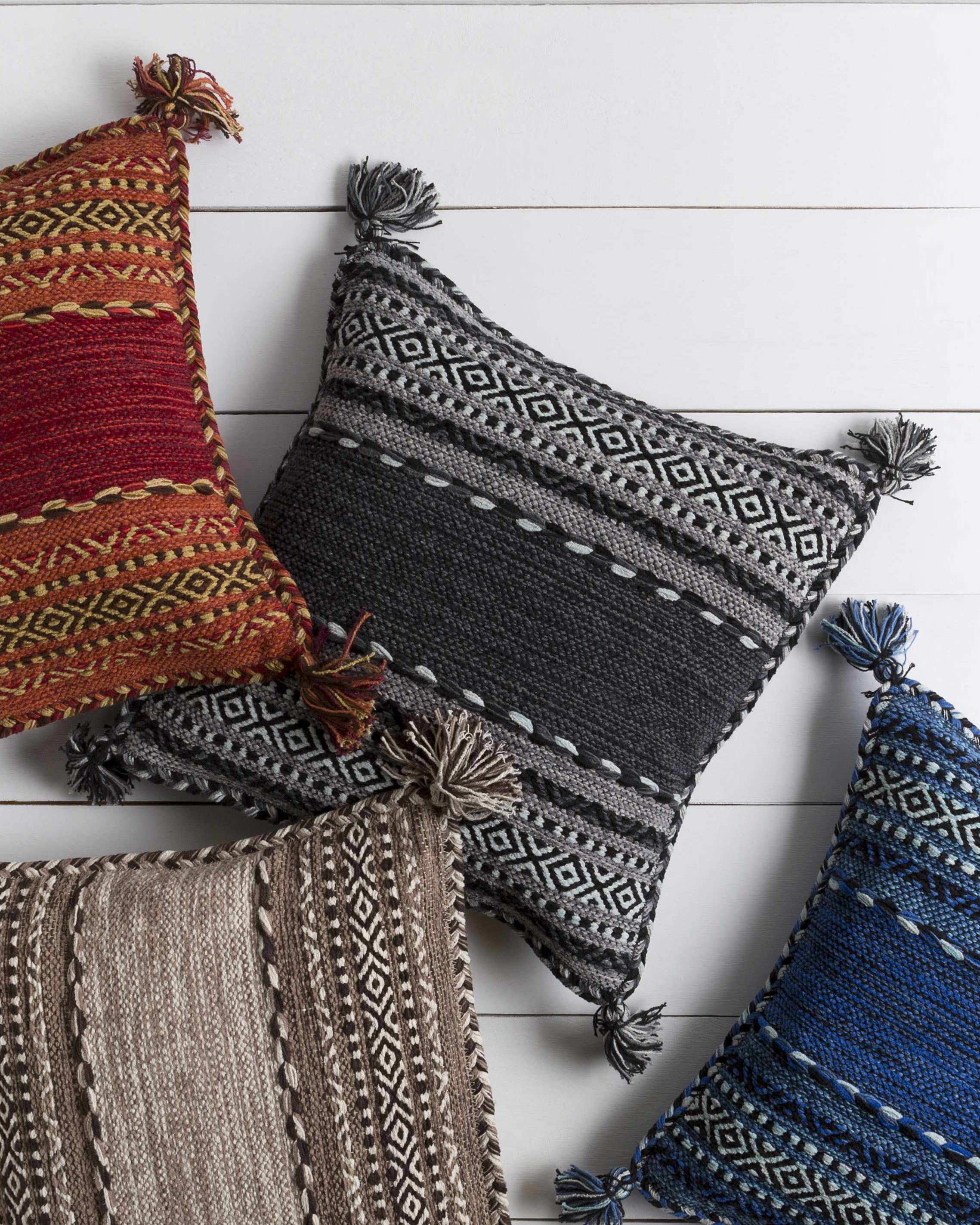 Bensalem Black Geometric Fringe Throw Pillow-0