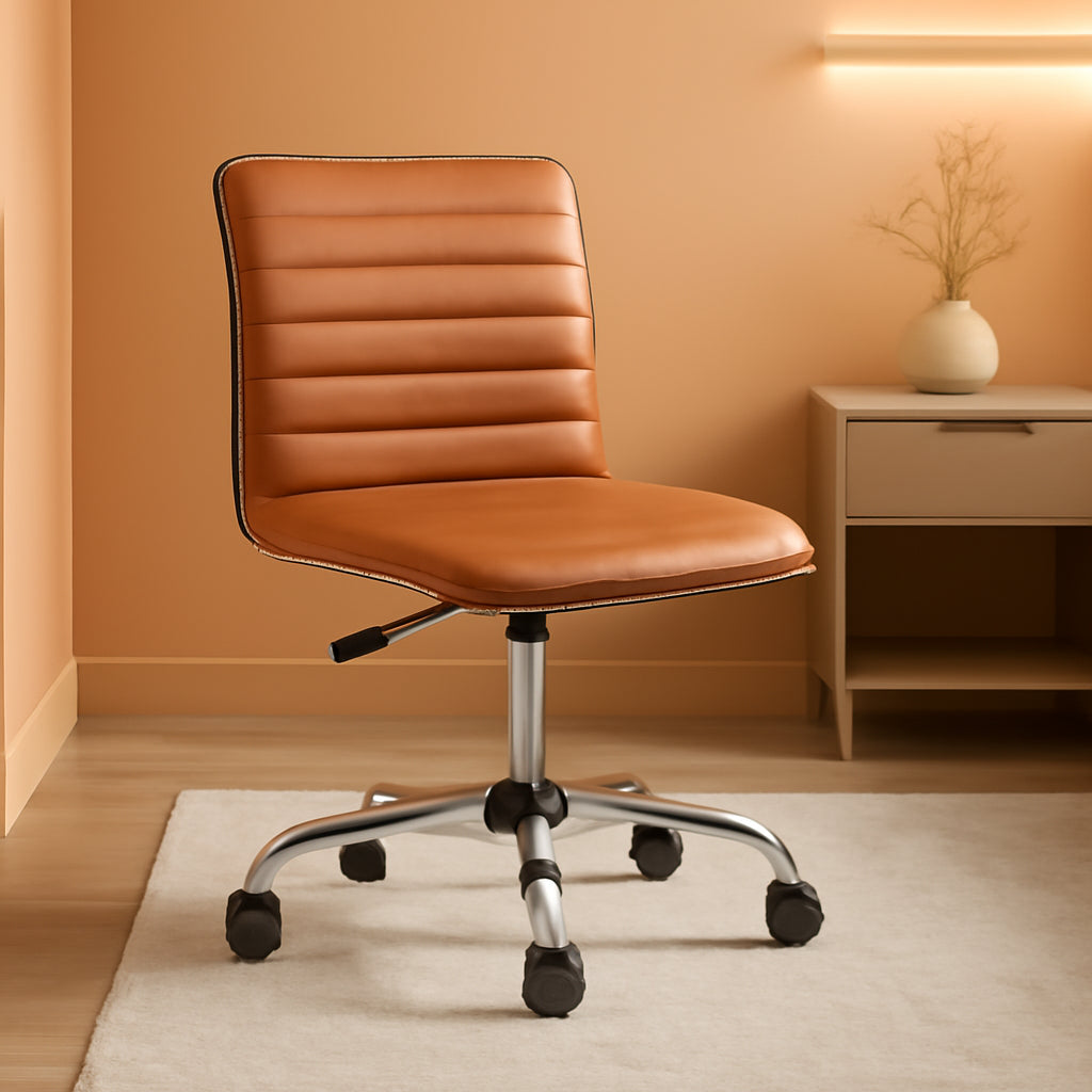 Brown Vinyl Office Task Chair With Chrome Frame Modern