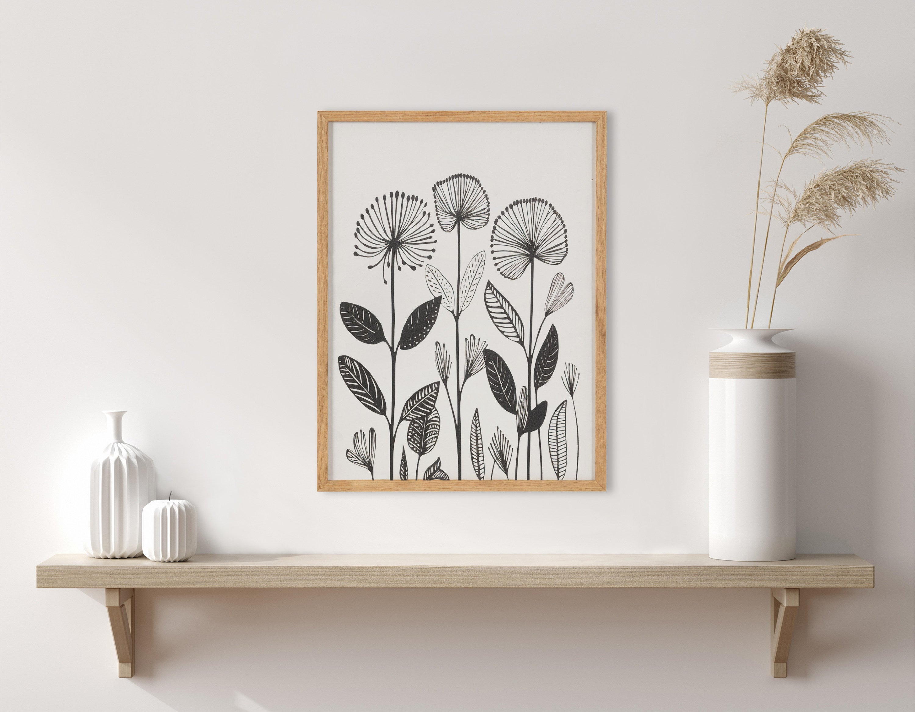 Gallery Simple Modern Linocut Botanicals Print by The Creative Bunch Studio