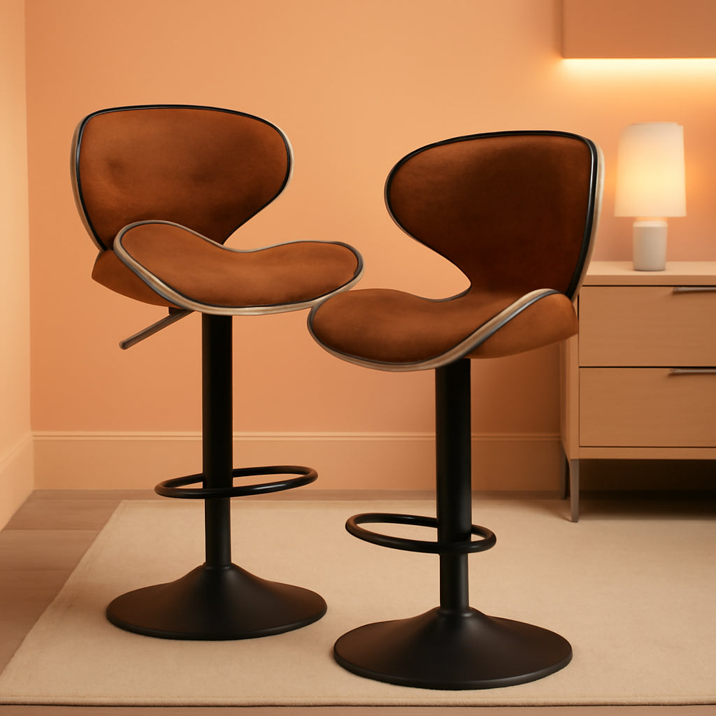 Bar Stools Set Of 2 Adjustable Counter Height PU Leather