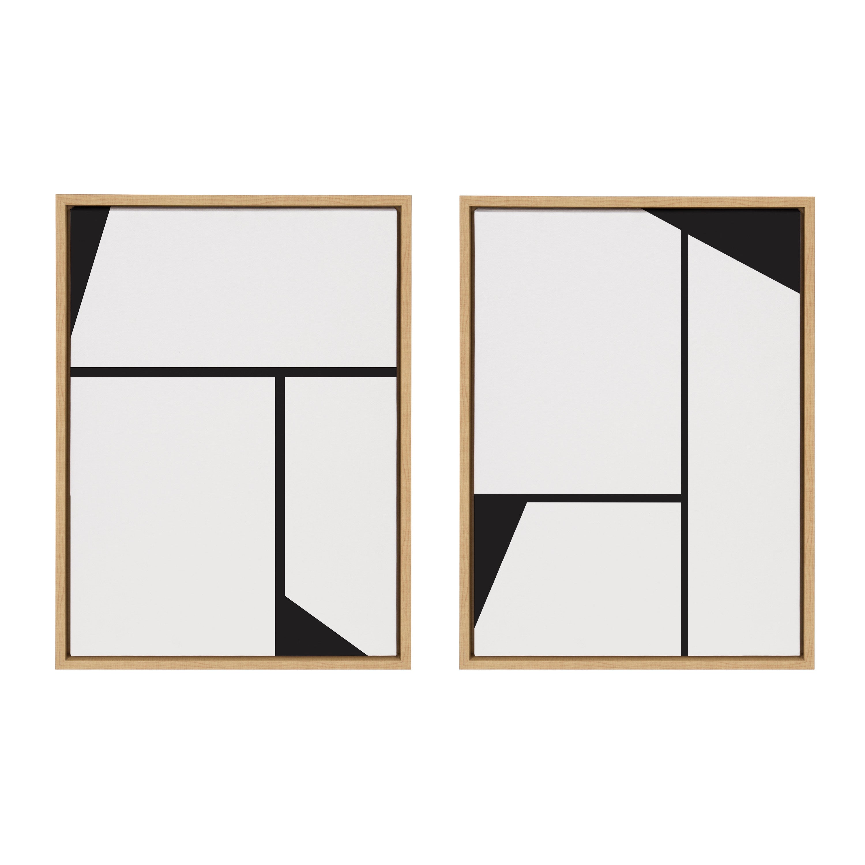 Sylvie Sleek Luxe Minimalist Black and White Abstract Framed Canvas Art Set by The Creative Bunch Studio