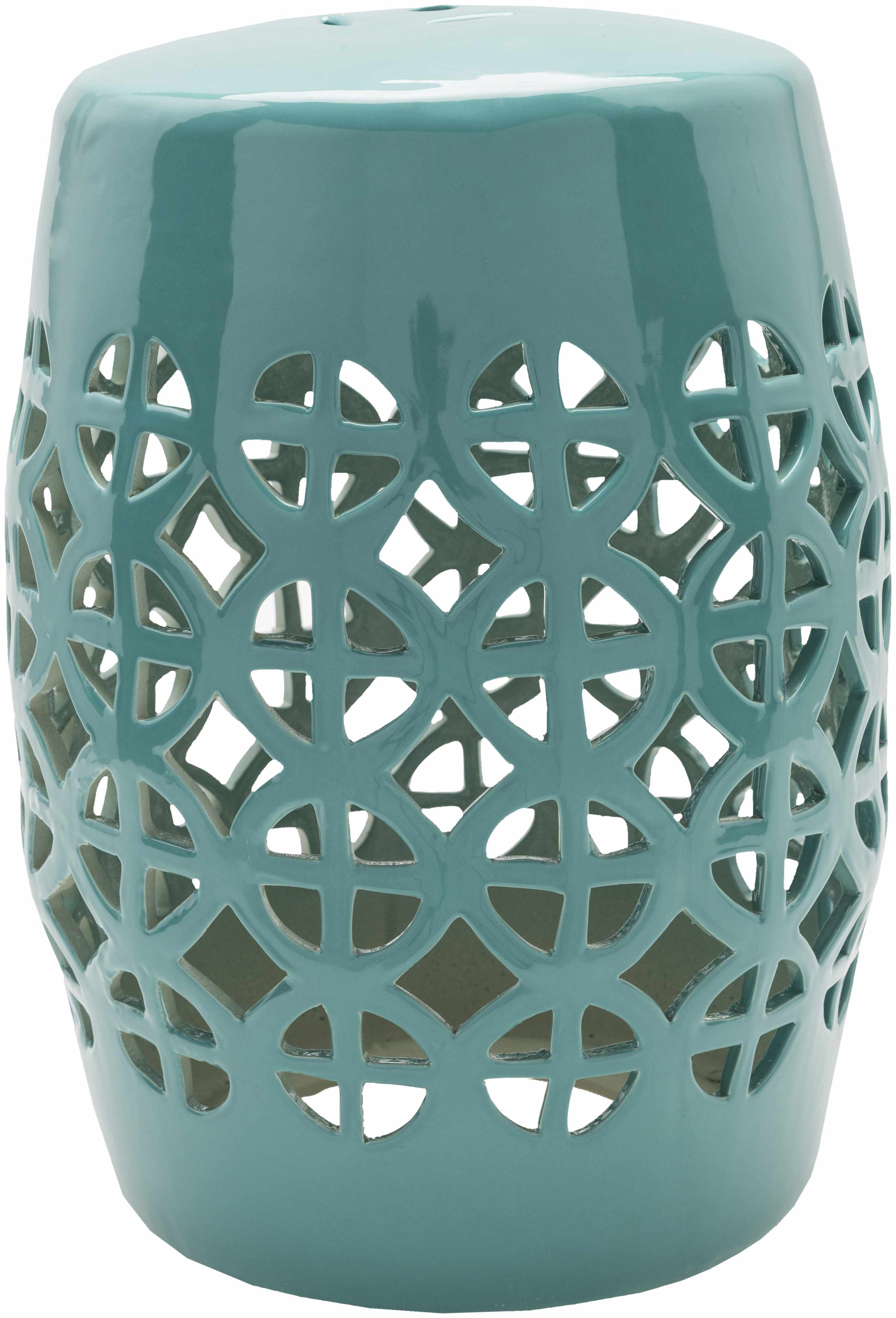 Blue Teal Geometric Ceramic Stool-0