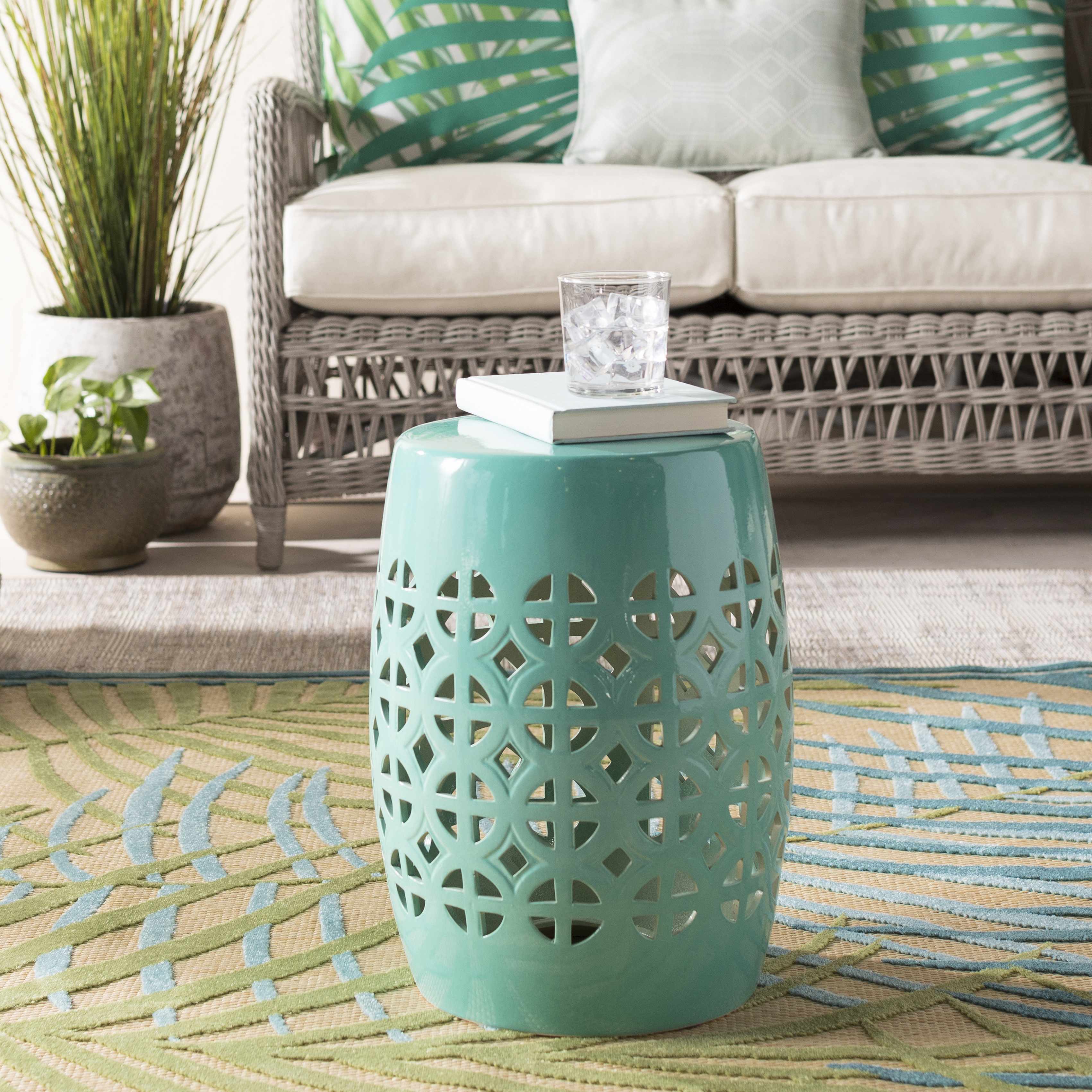 Blue Teal Geometric Ceramic Stool-1