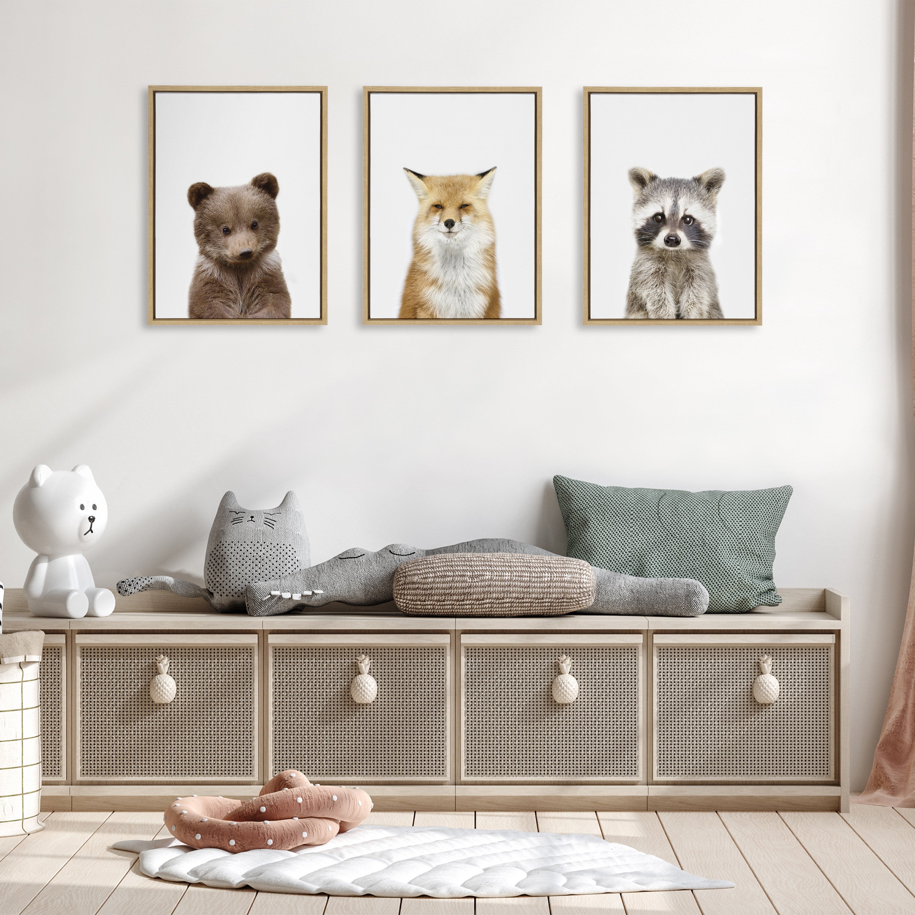Sylvie Studio Bear, Studio Fox and Studio Raccoon Framed Canvas by Amy Peterson Art Studio