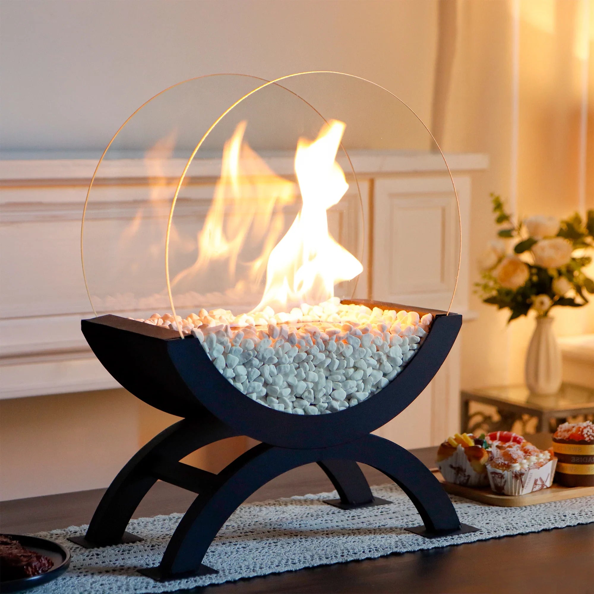 48cm H Portable Round Tabletop Fireplace-0