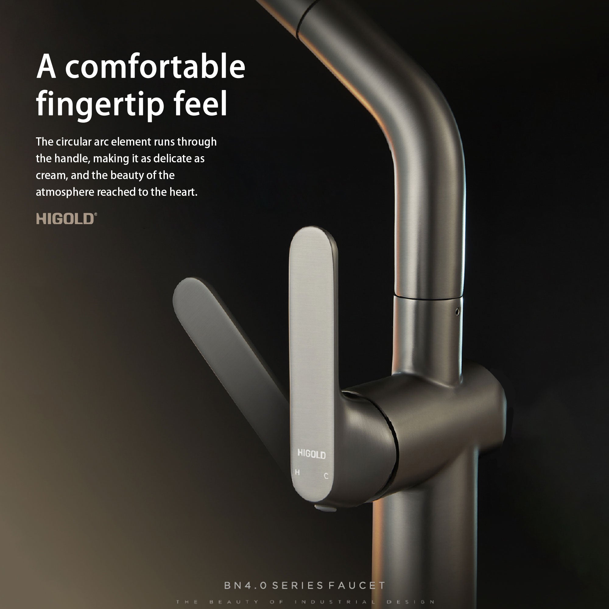 HIGOLD BN4.0 Single Handle Pull Down Kitchen Faucet with IF Award,Black Gold finished