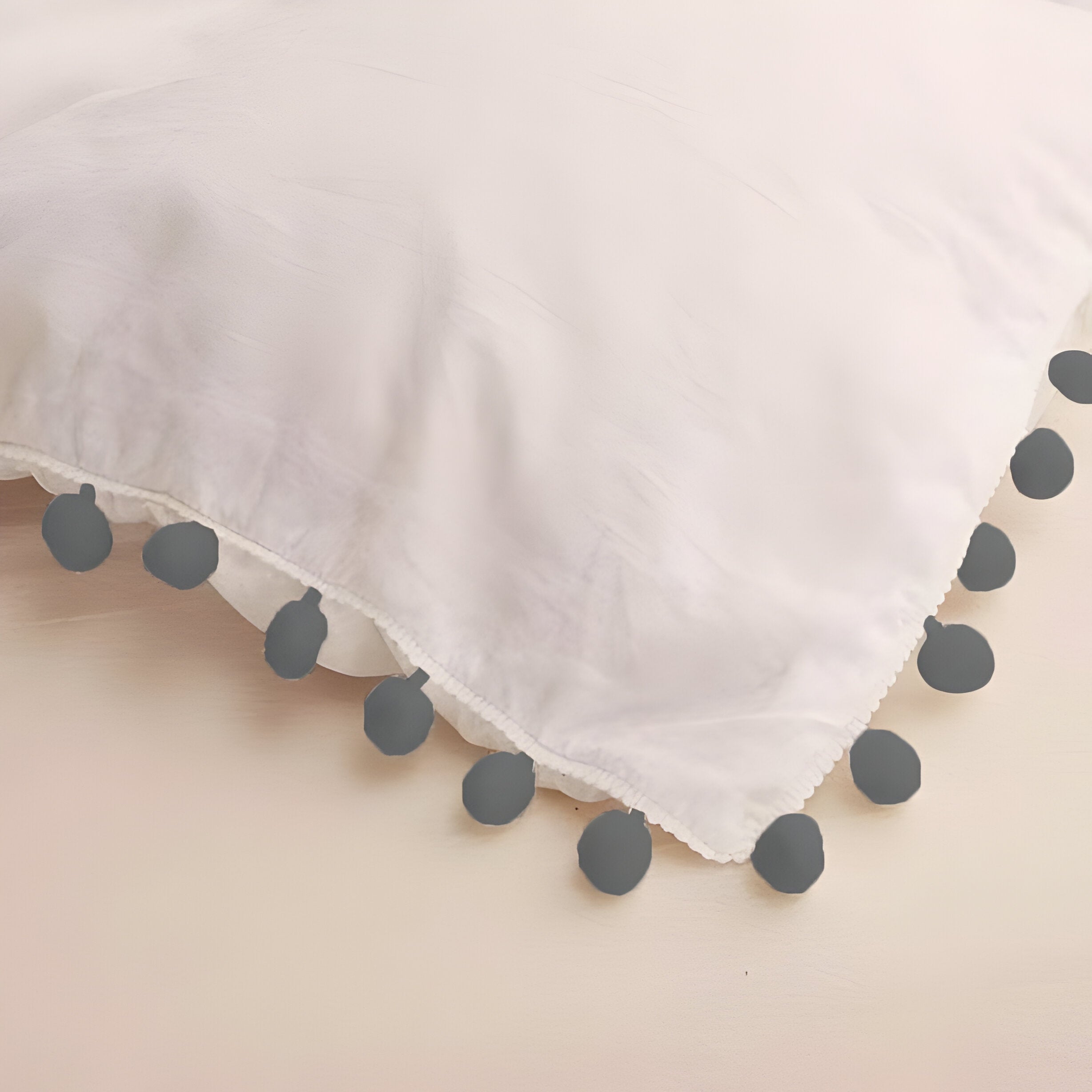400TC Cotton Pom Fringe Sateen Solid Tone Boho Duvet Cover Set