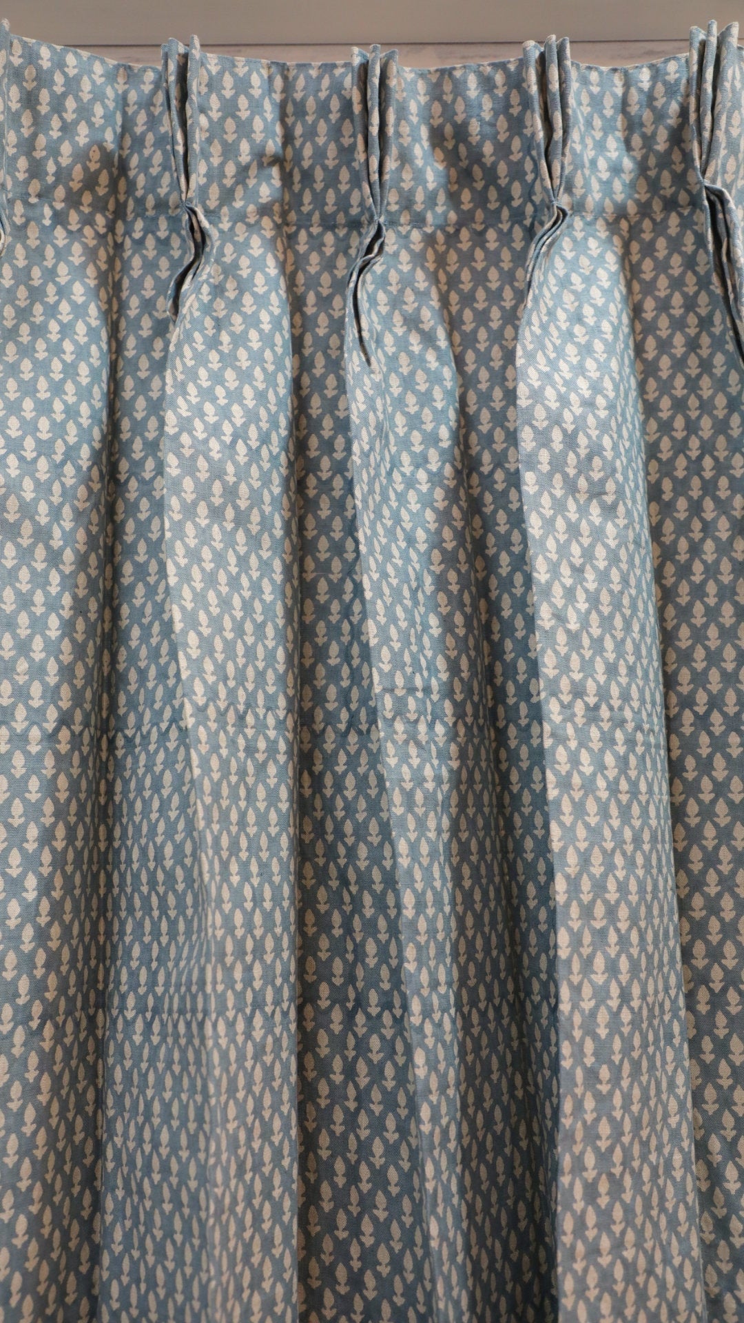Block Print Blue Floral Pinch Pleated Curtains - Hariyali