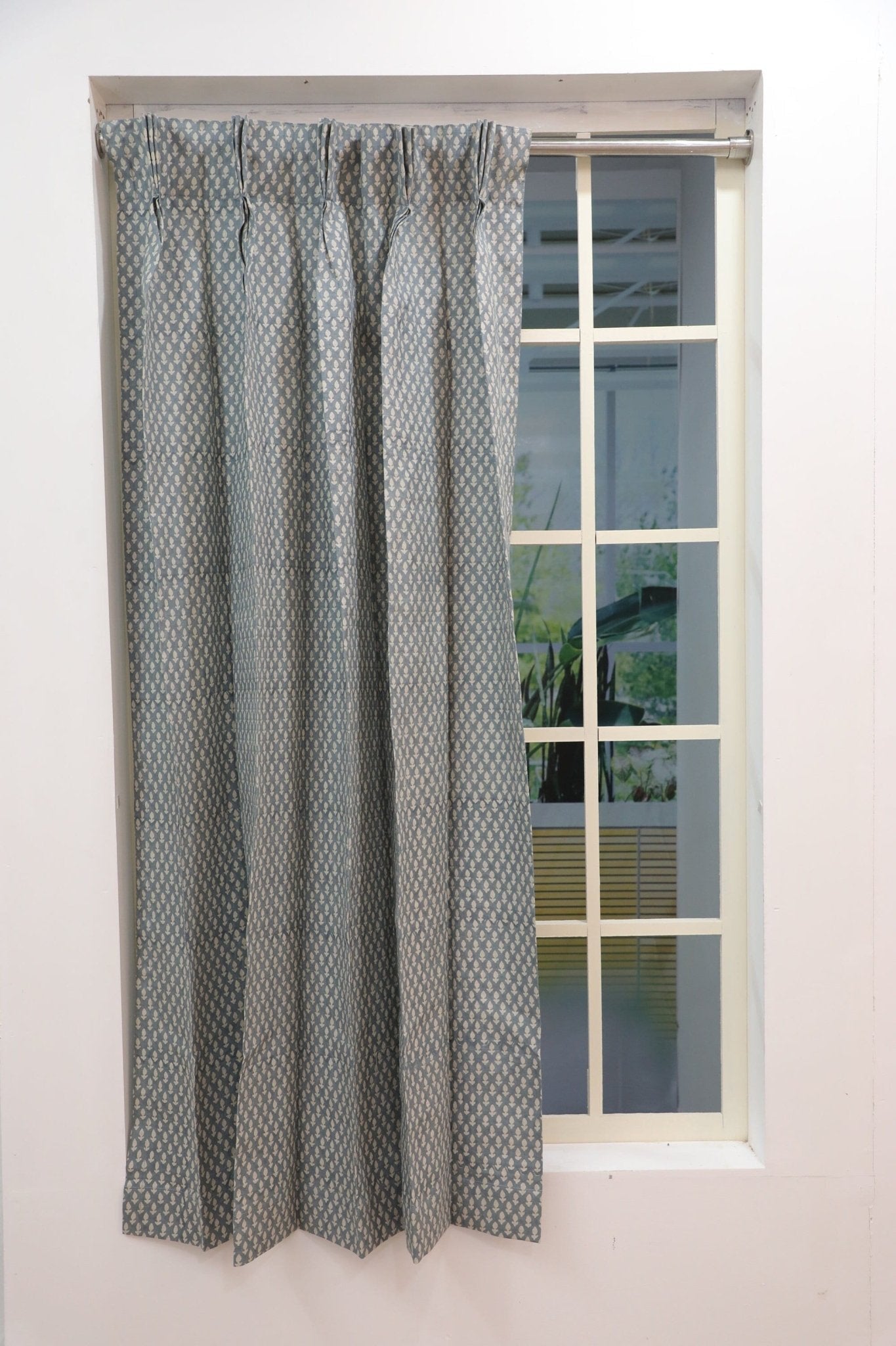 Block Print Blue Floral Pinch Pleated Curtains - Hariyali