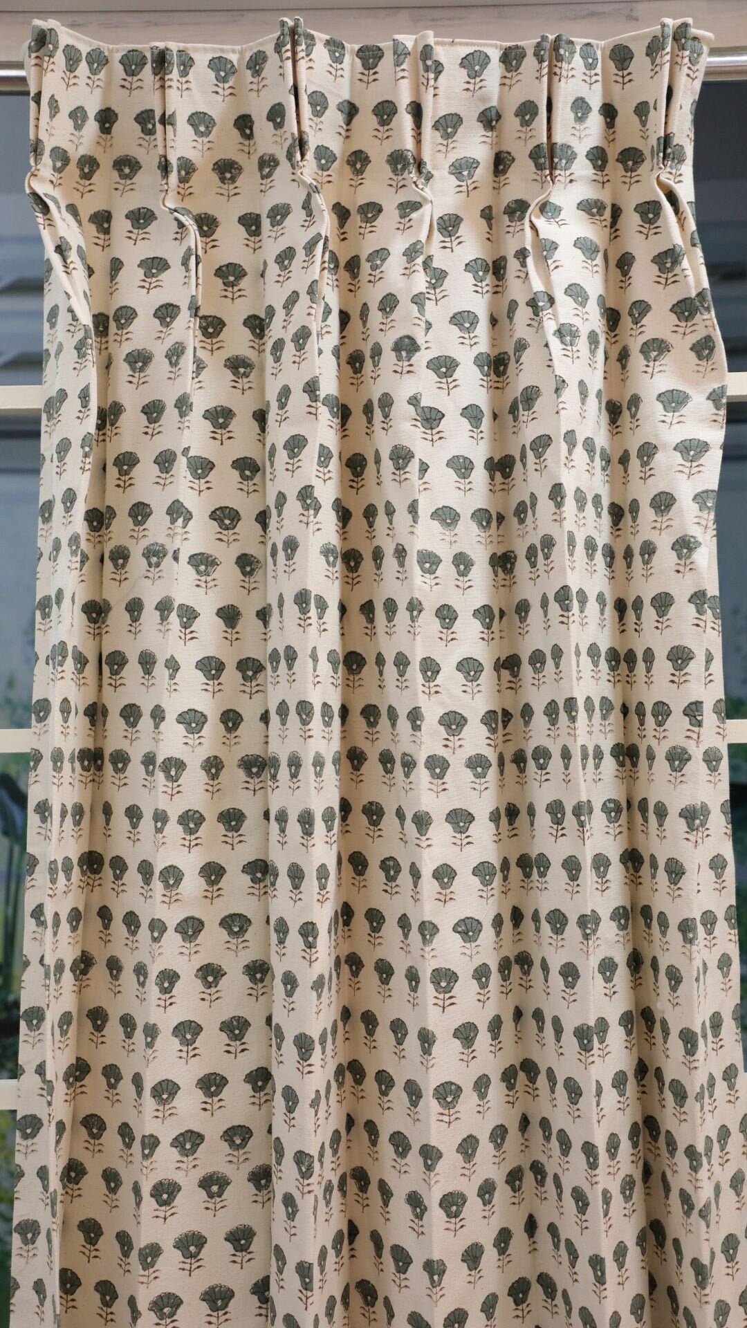 Handmade Block Print Gray Floral Curtains - Kohinoor