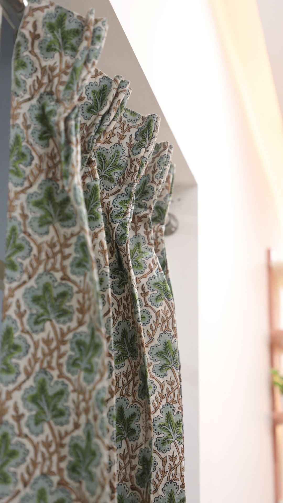 Block Print Linen Green Floral Curtains - Pushp Samhita