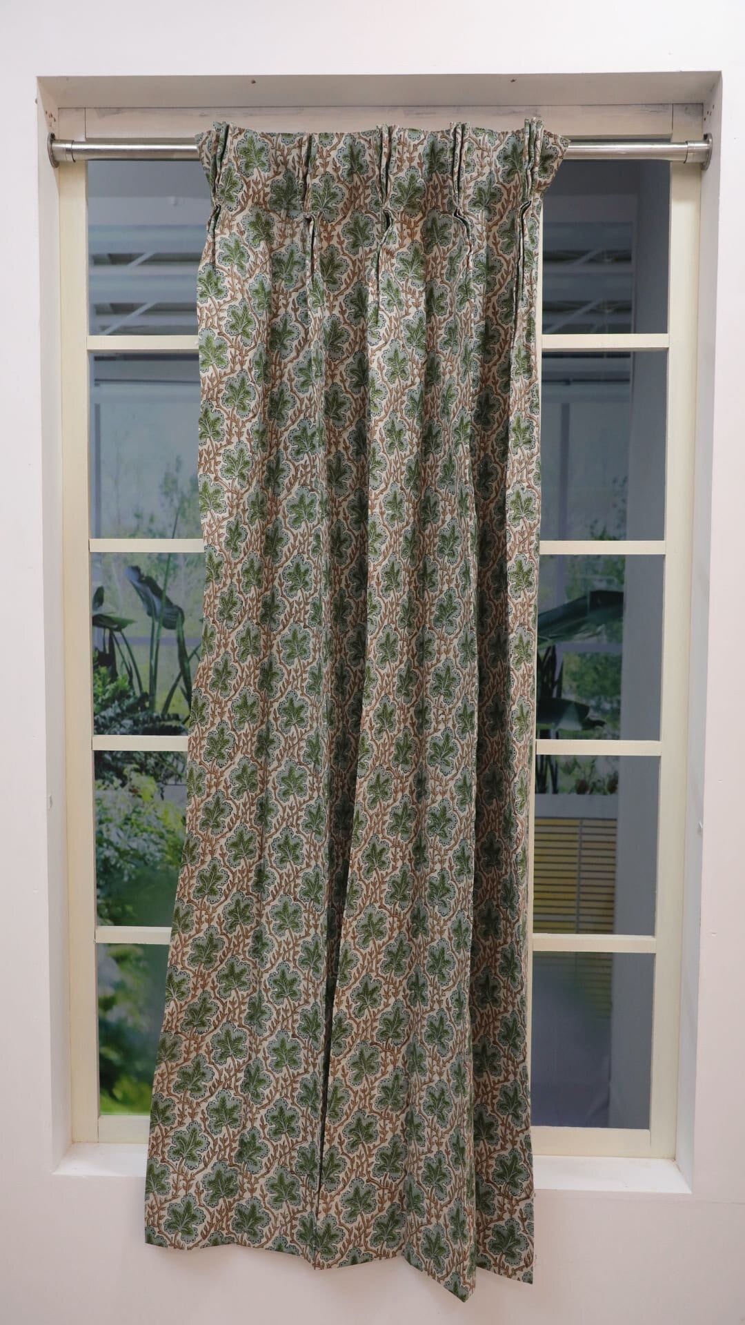 Block Print Linen Green Floral Curtains - Pushp Samhita