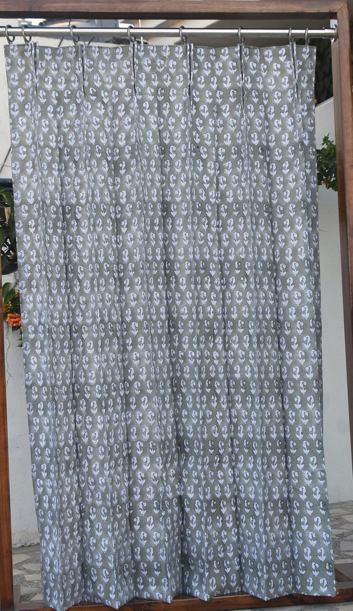 Handcrafted Block Print Gray Floral Curtains - Superstar