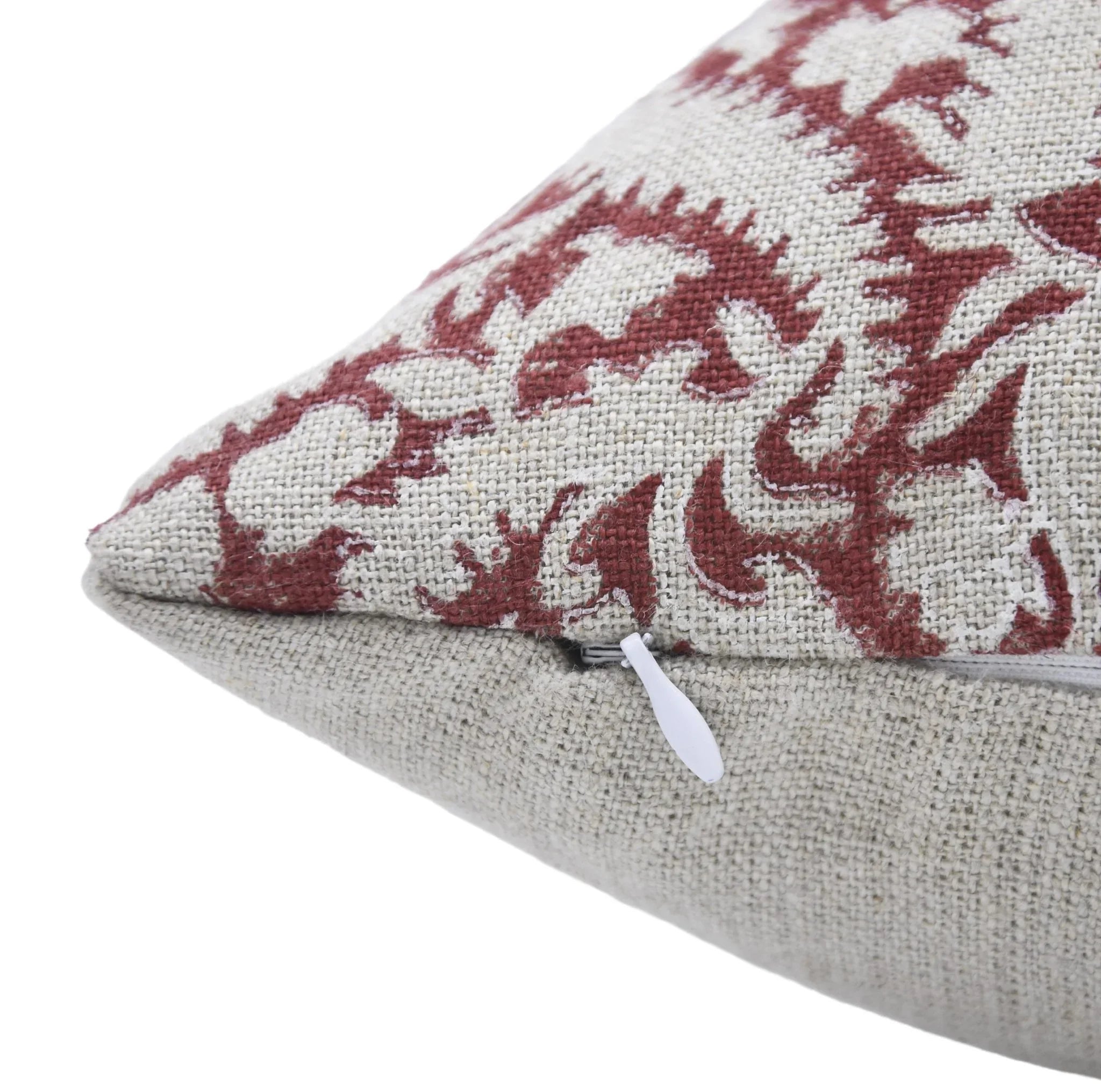 Handcrafted Maroon Floral Block Printed Linen Cushion Cover – Black Forest Design