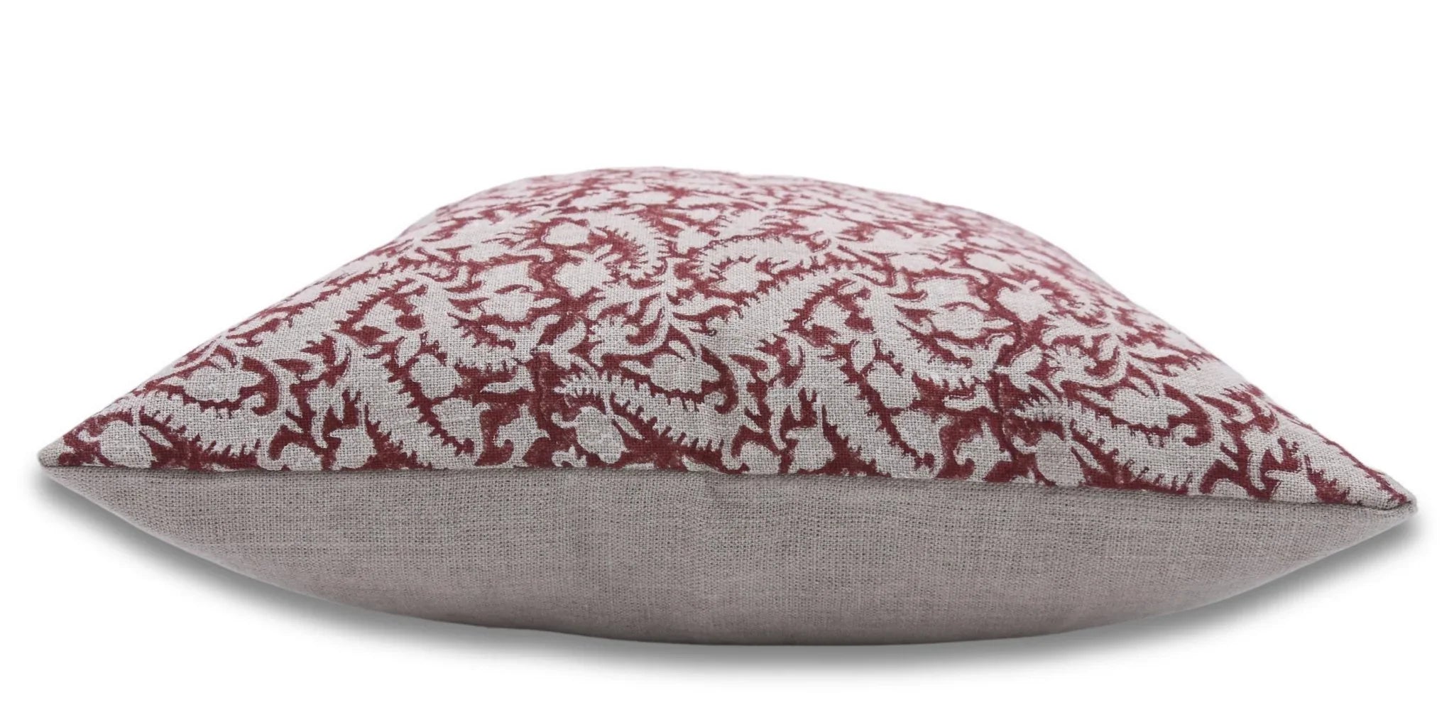 Handcrafted Maroon Floral Block Printed Linen Cushion Cover – Black Forest Design