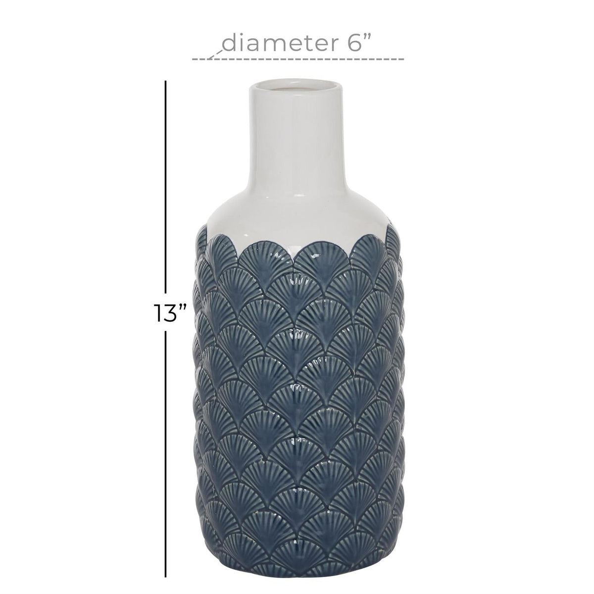 Blue Ceramic Decorative Vase with Shell Designs