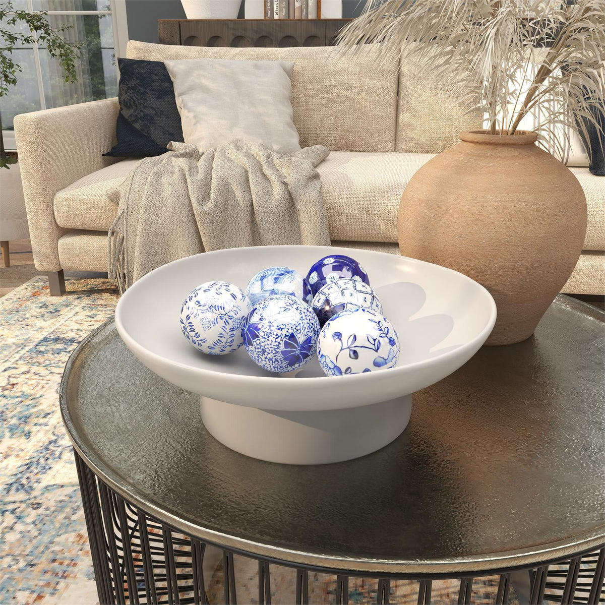 Blue Ceramic Floral Handmade Glossy Decorative Orbs & Vase Filler