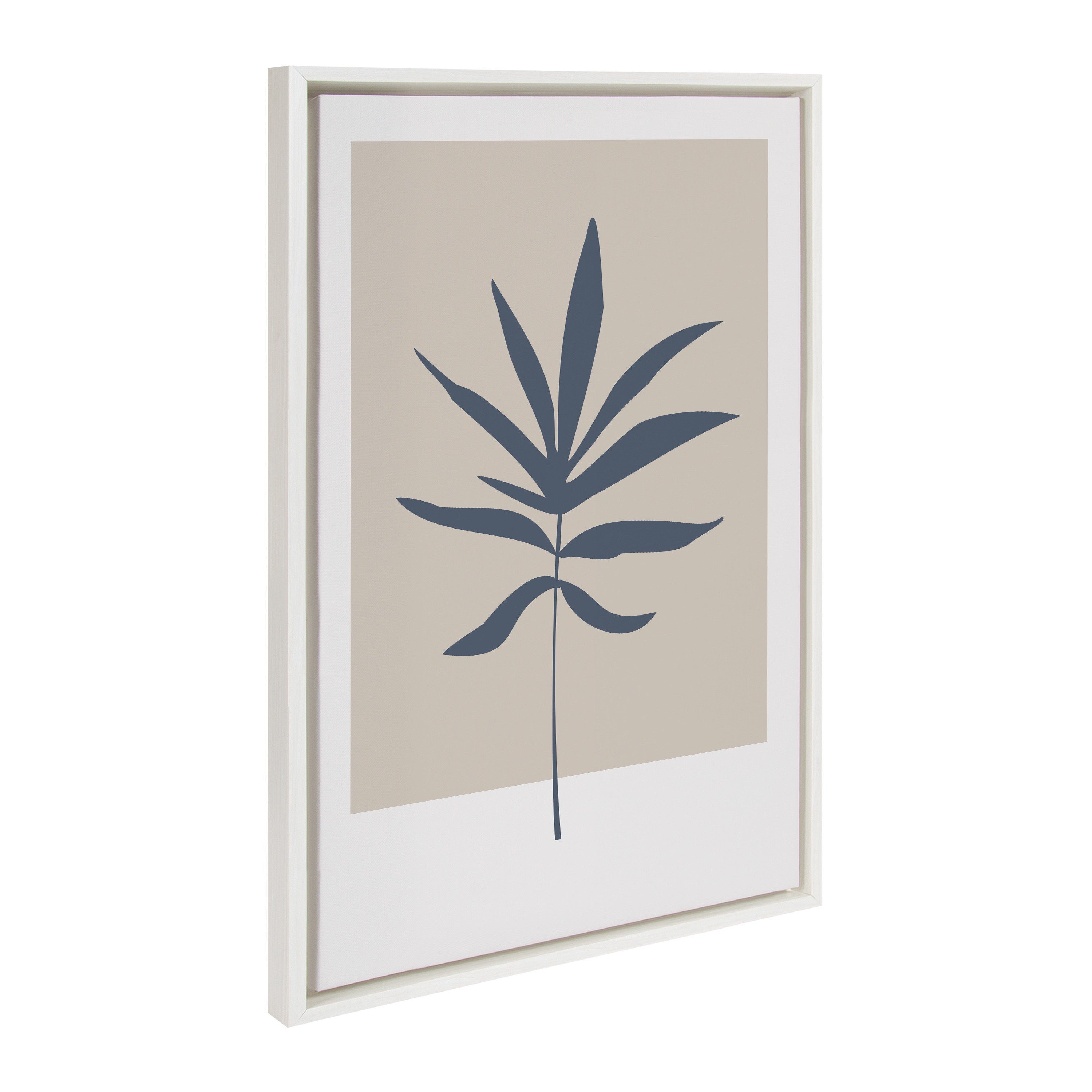 Sylvie Muted Tan and Blue Colorblock Botanical Leaf Framed Canvas by The Creative Bunch Studio