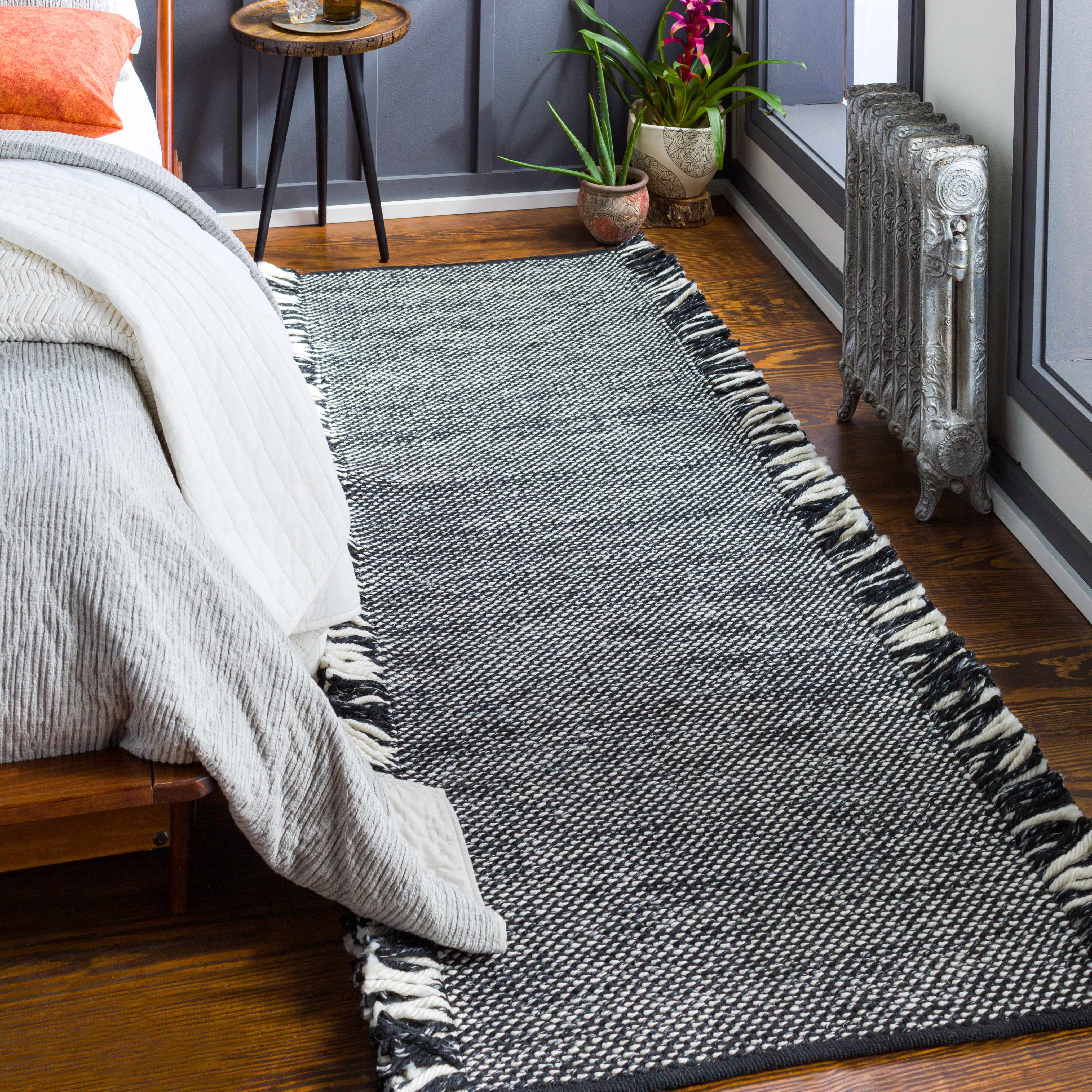 Boyden Black Area Rug with Tassels - Clearance-3