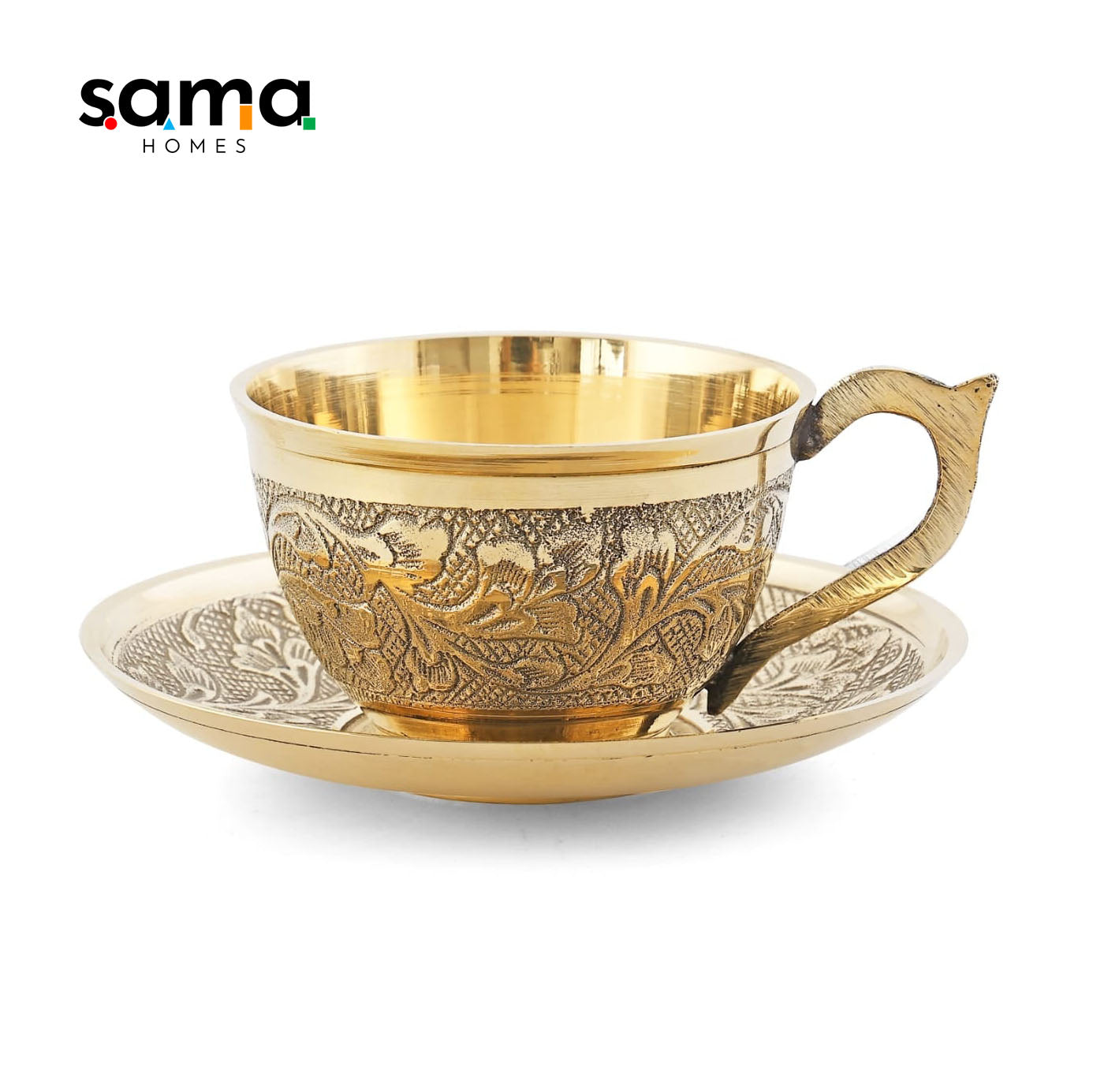 Handcrafted Brass Cup Saucer Set - Elegant Vintage Drinkware for Tea and Coffee | Boho Kitchen-0