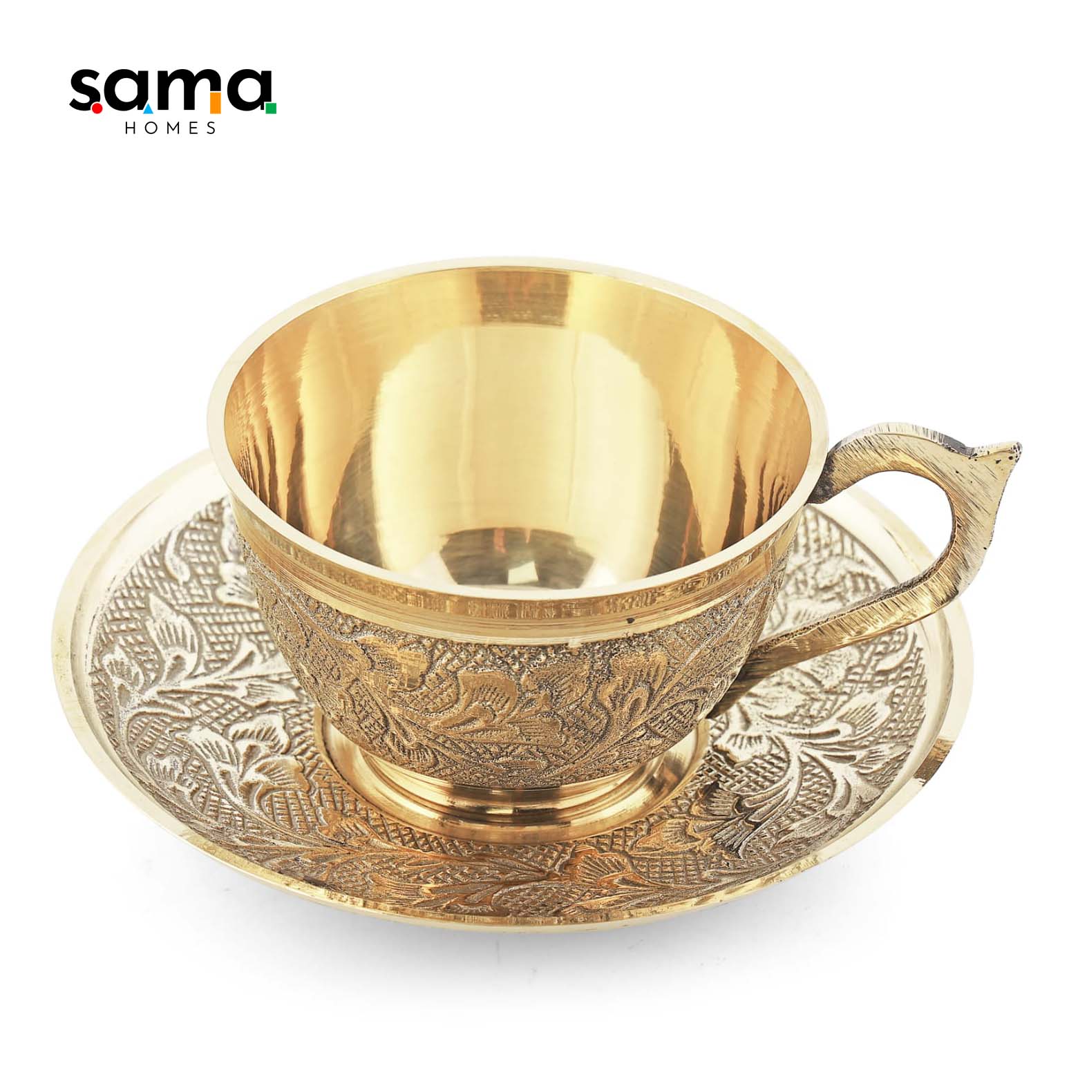 Handcrafted Brass Cup Saucer Set - Elegant Vintage Drinkware for Tea and Coffee | Boho Kitchen-1